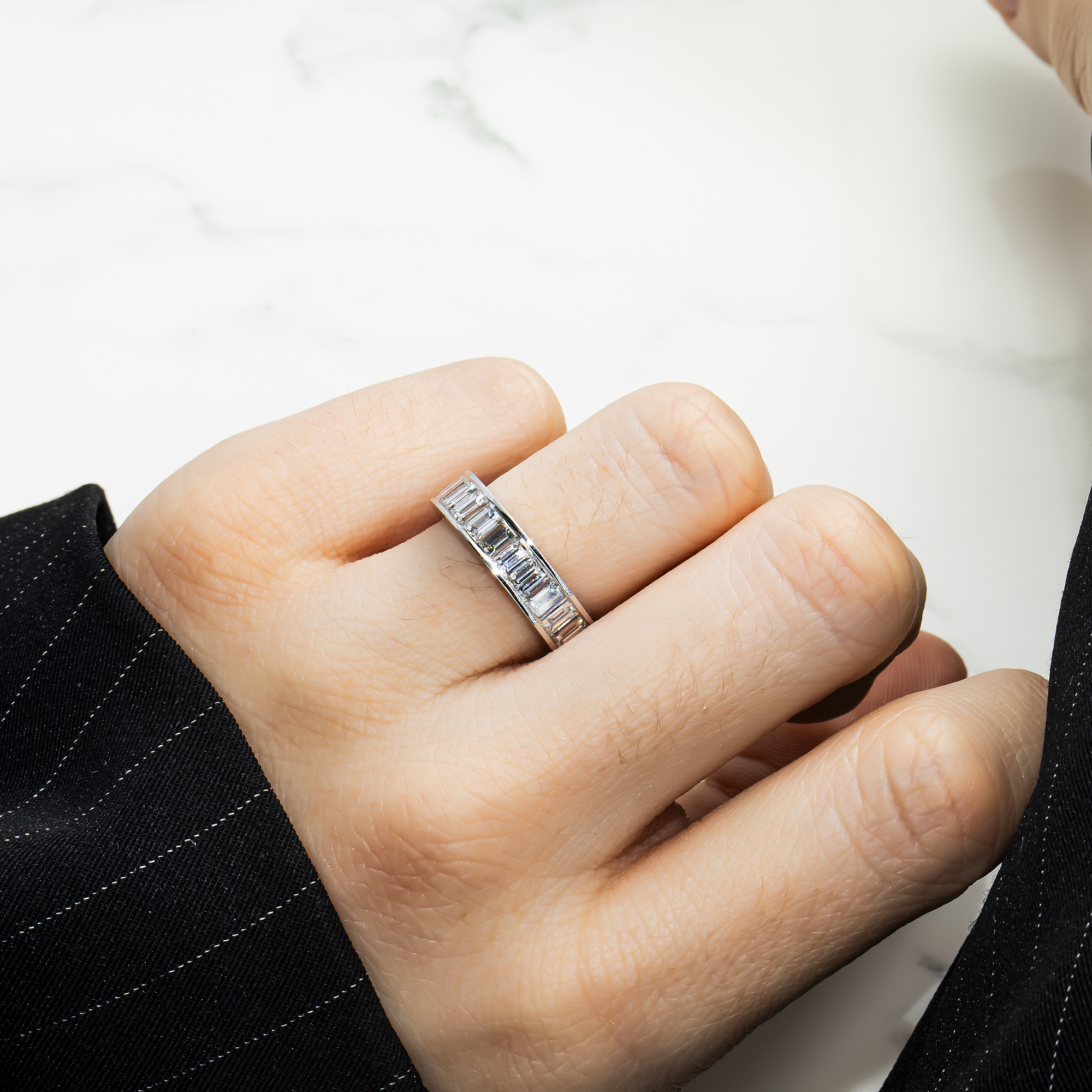 18K White Gold Channel Set Emerald Cut Diamond Eternity Ring 4.76Ct Rings