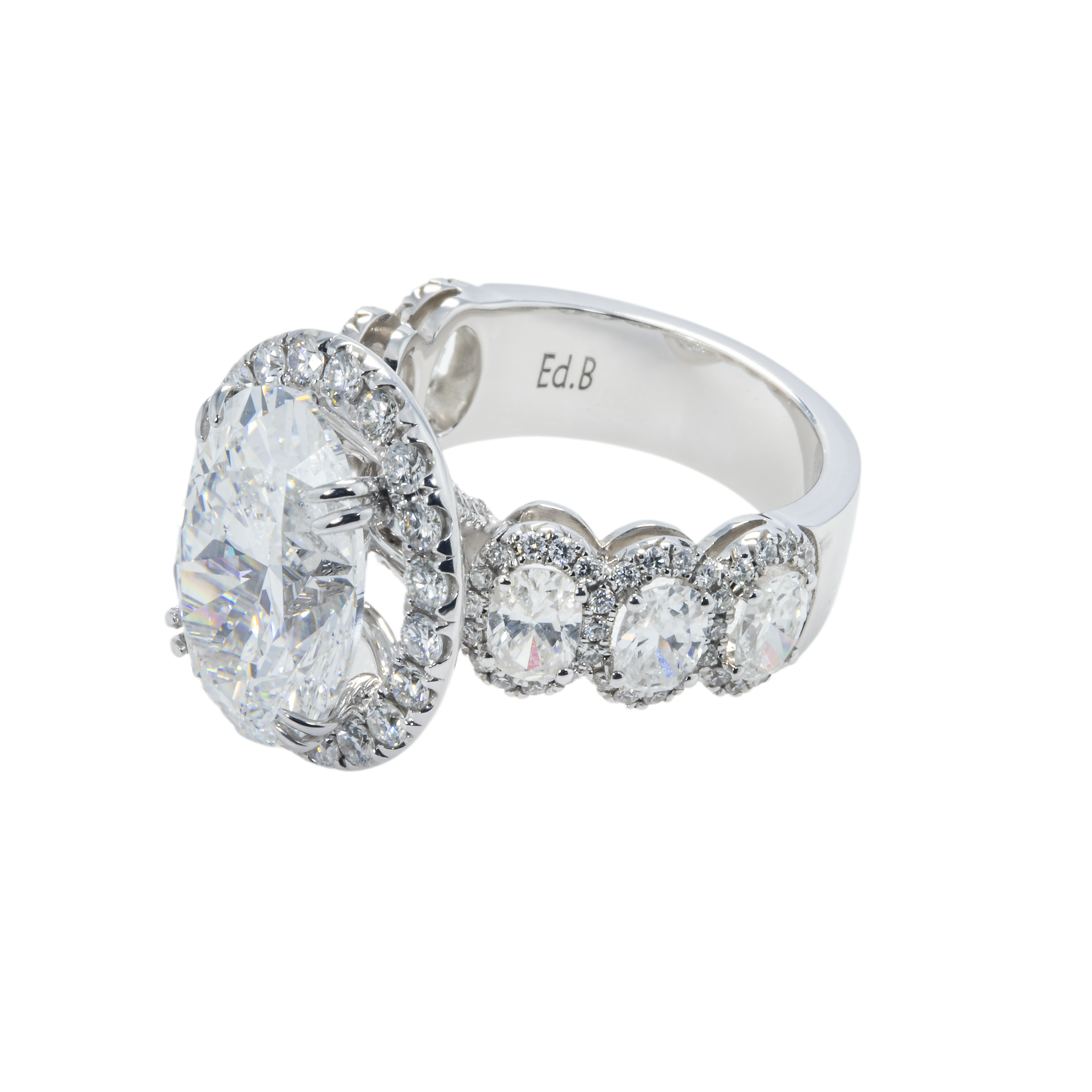 Gia 18K White Gold 7.03Ct Oval Cut Diamond Engagement Ring 10.18Ctw Bridal