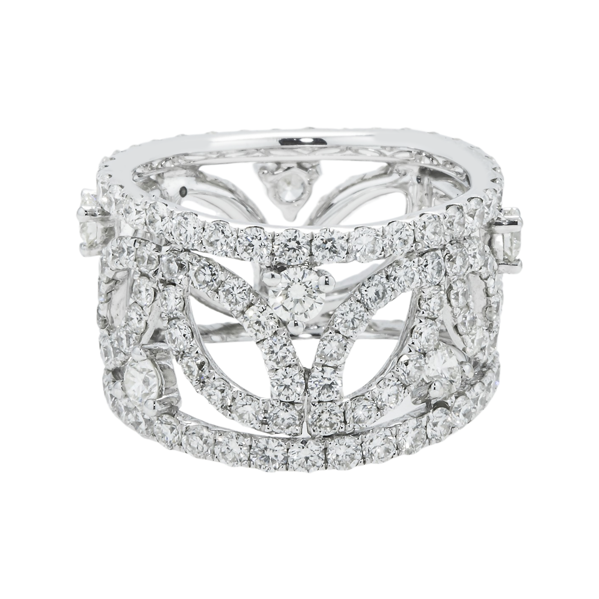 18K White Gold Petal Row Diamond Eternity Ring 4.47Ct Rings