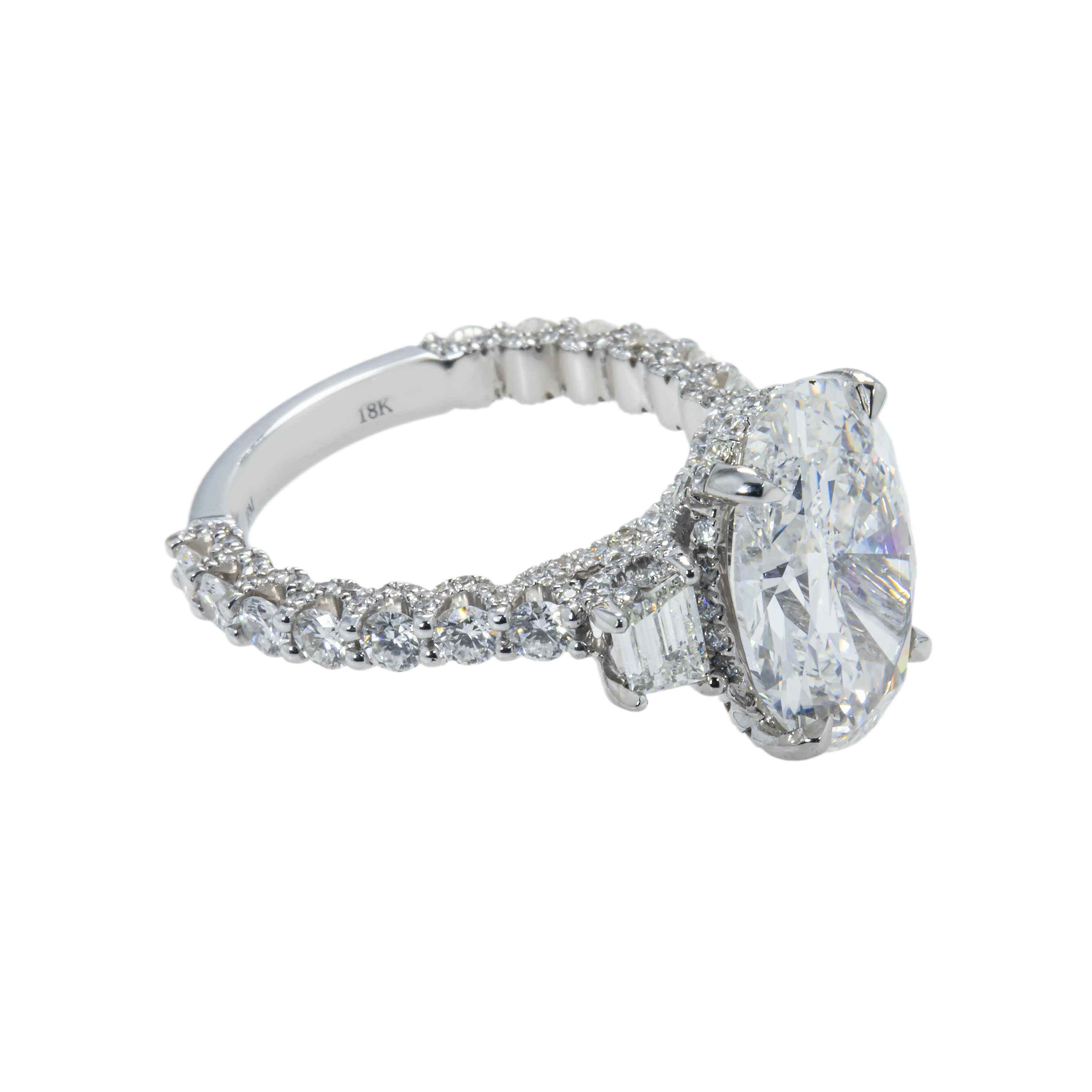 Gia 18K White Gold 5Ct Oval Cut Diamond Engagement Ring 7.44Ctw Bridal