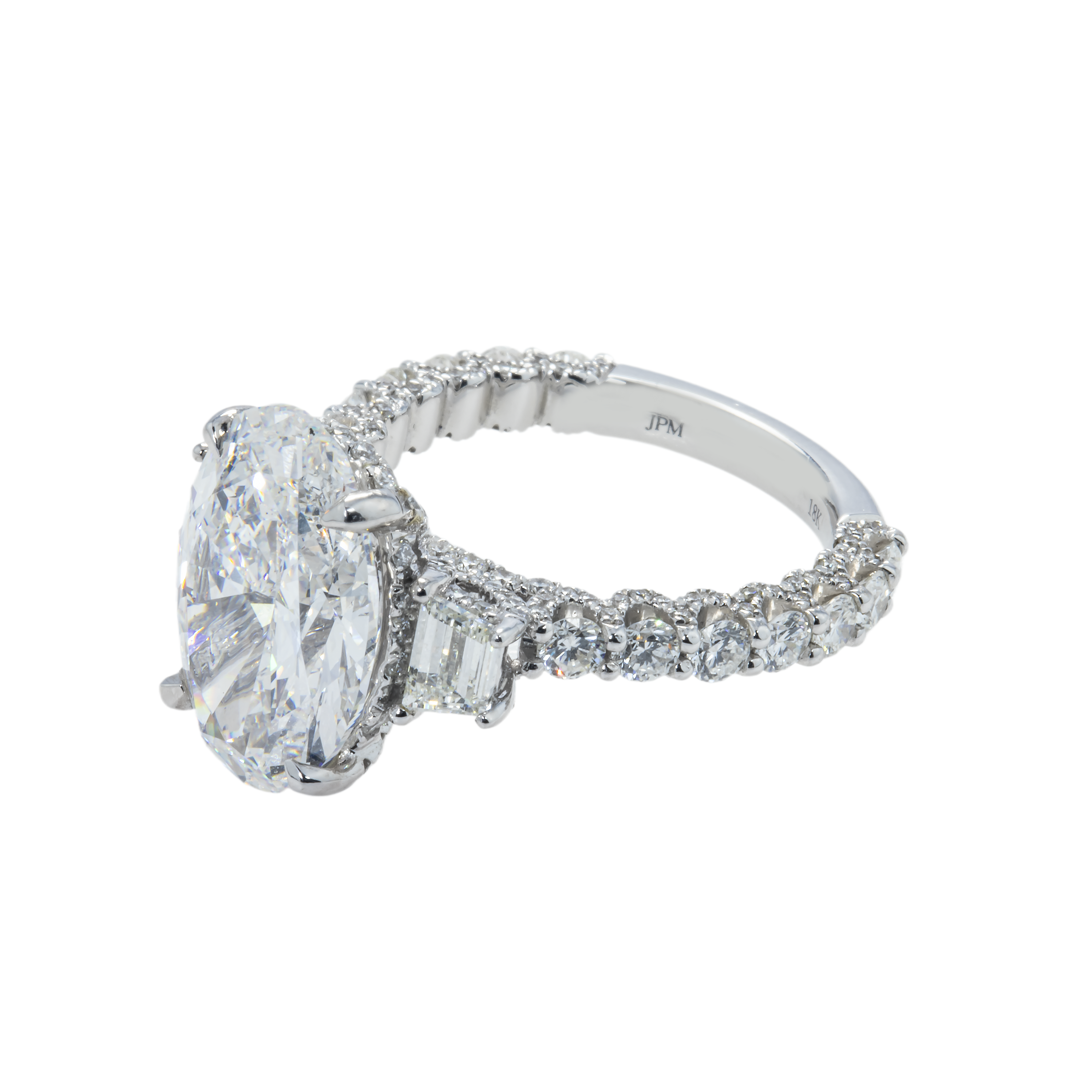 Gia 18K White Gold 5Ct Oval Cut Diamond Engagement Ring 7.44Ctw Bridal