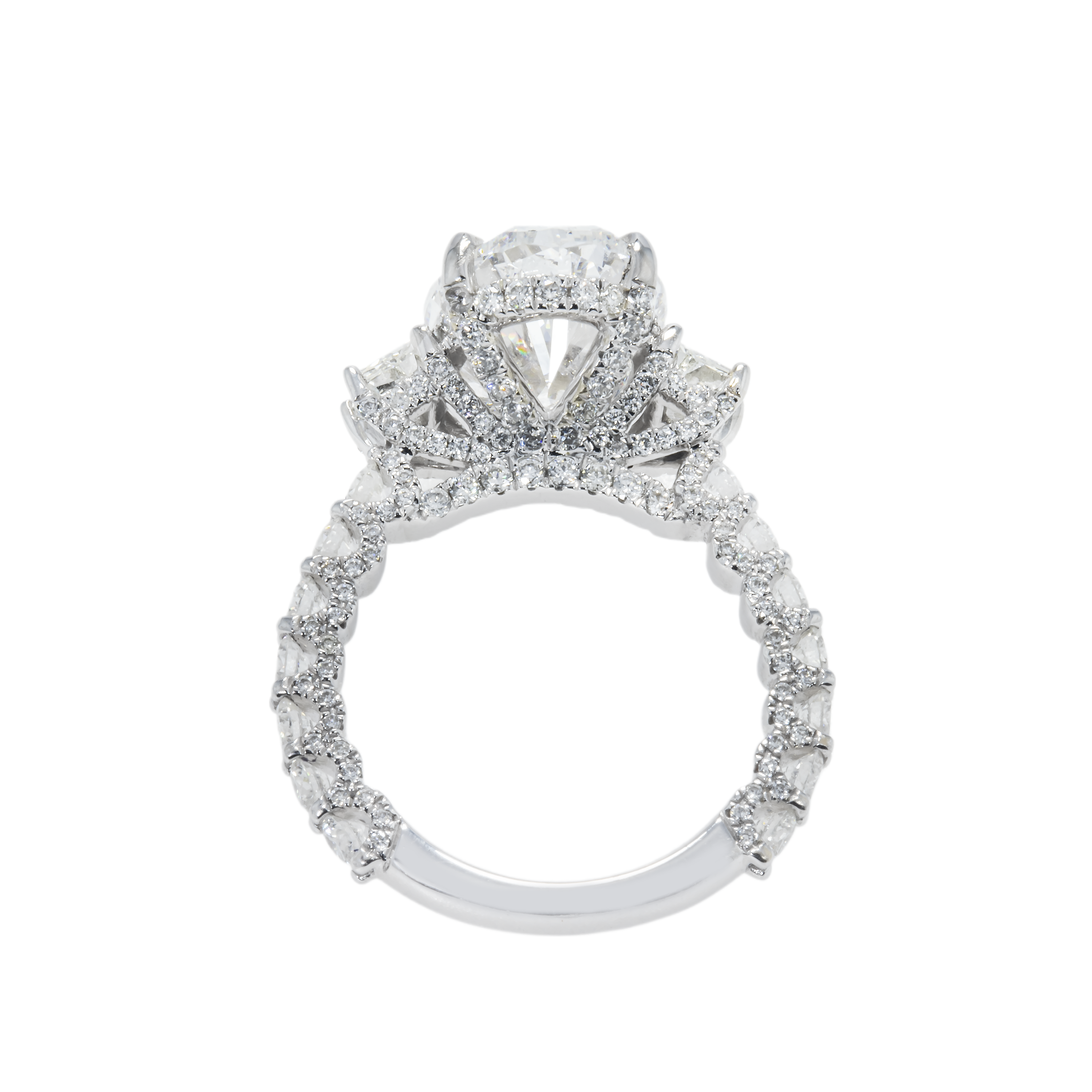 Gia 18K White Gold 5Ct Oval Cut Diamond Engagement Ring 7.44Ctw Bridal