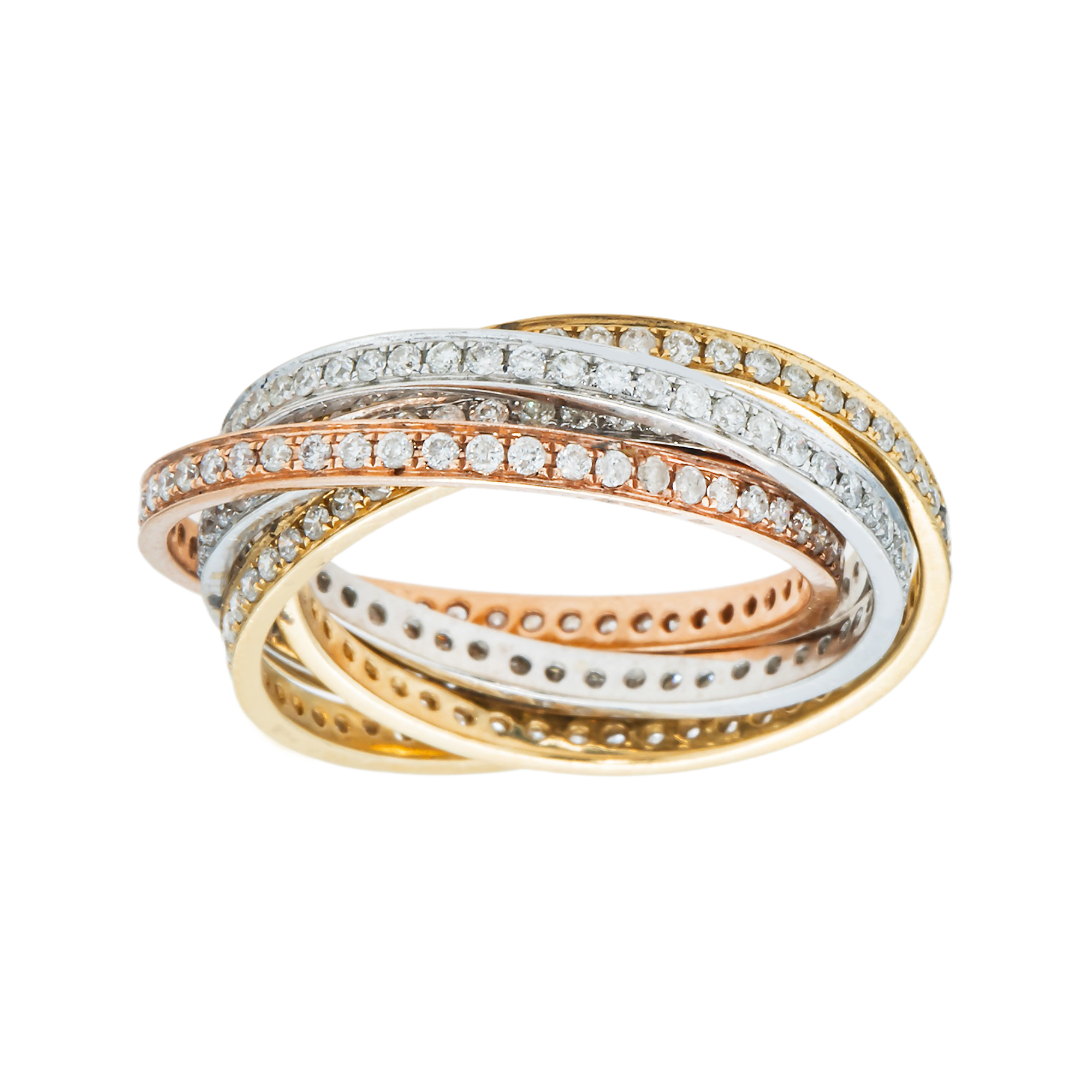 Tri Color 14K Gold Round Diamond Five Stack Roller Ring 1.98Ct Rings
