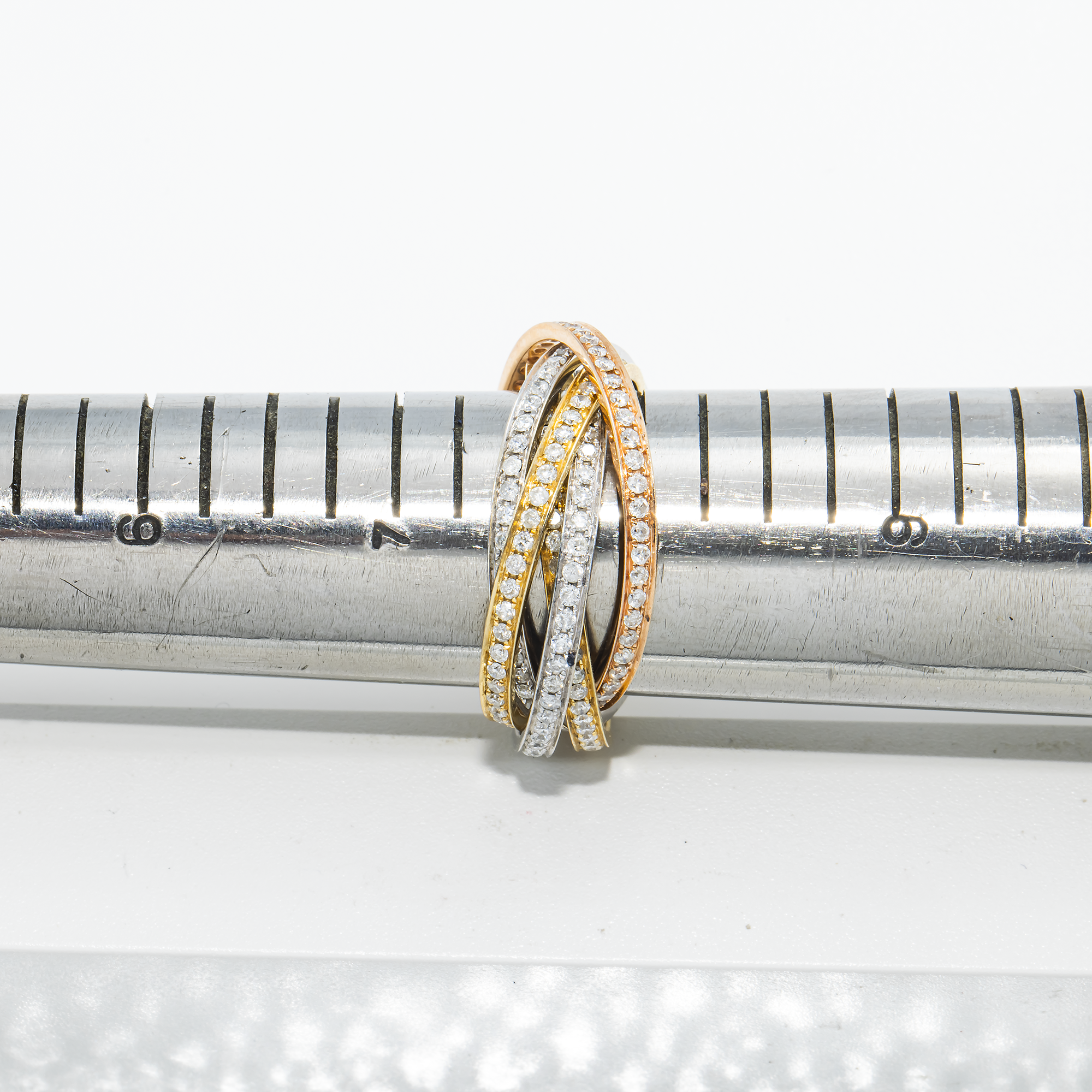 Tri Color 14K Gold Round Diamond Five Stack Roller Ring 1.98Ct Rings