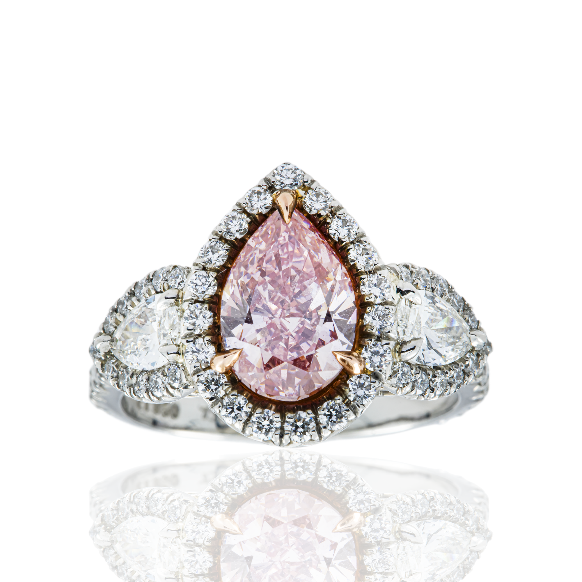 Platinum 1.84ct Pear Fancy Intense Pink Diamond Ring 3.14ctw