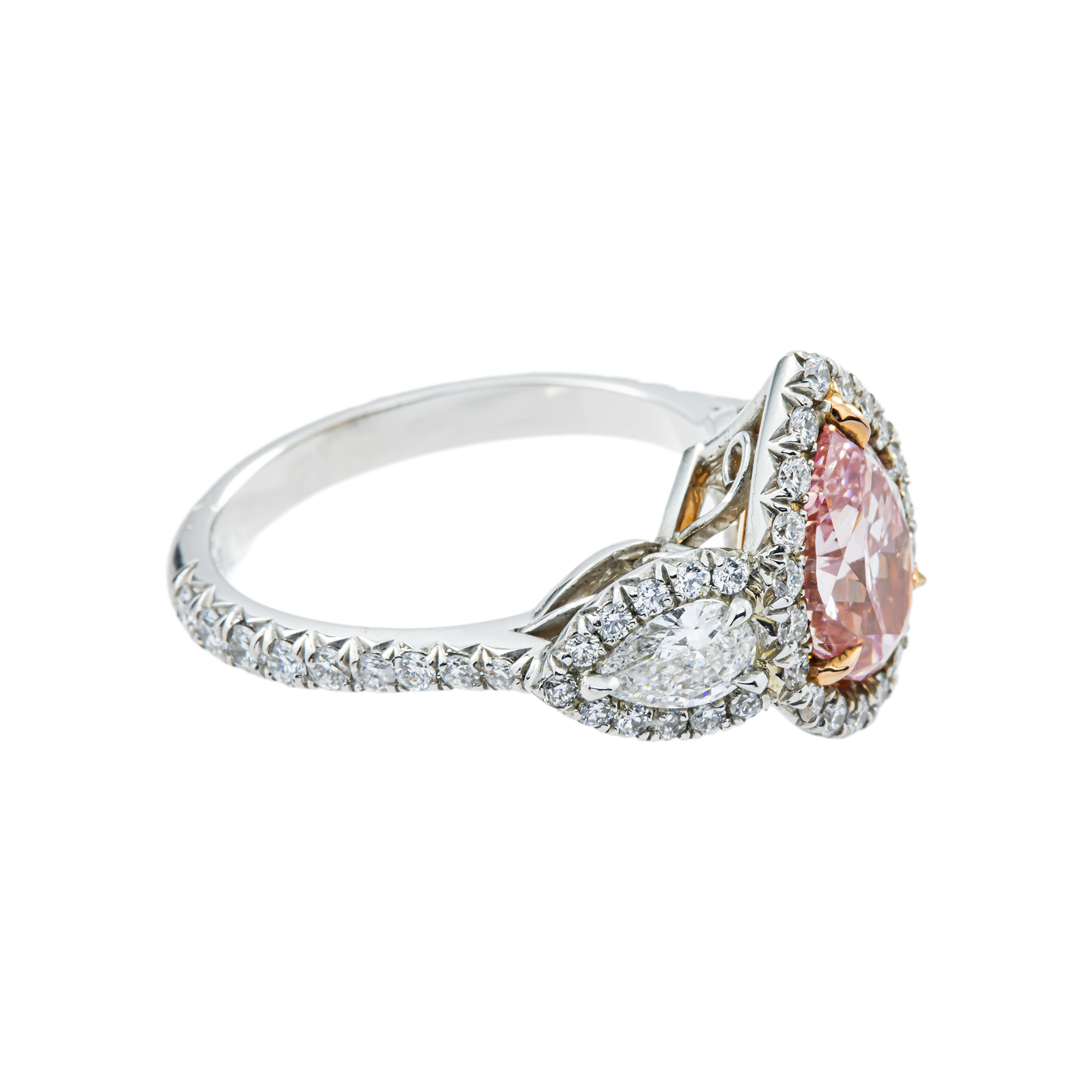 Platinum 1.84ct Pear Fancy Intense Pink Diamond Ring 3.14ctw