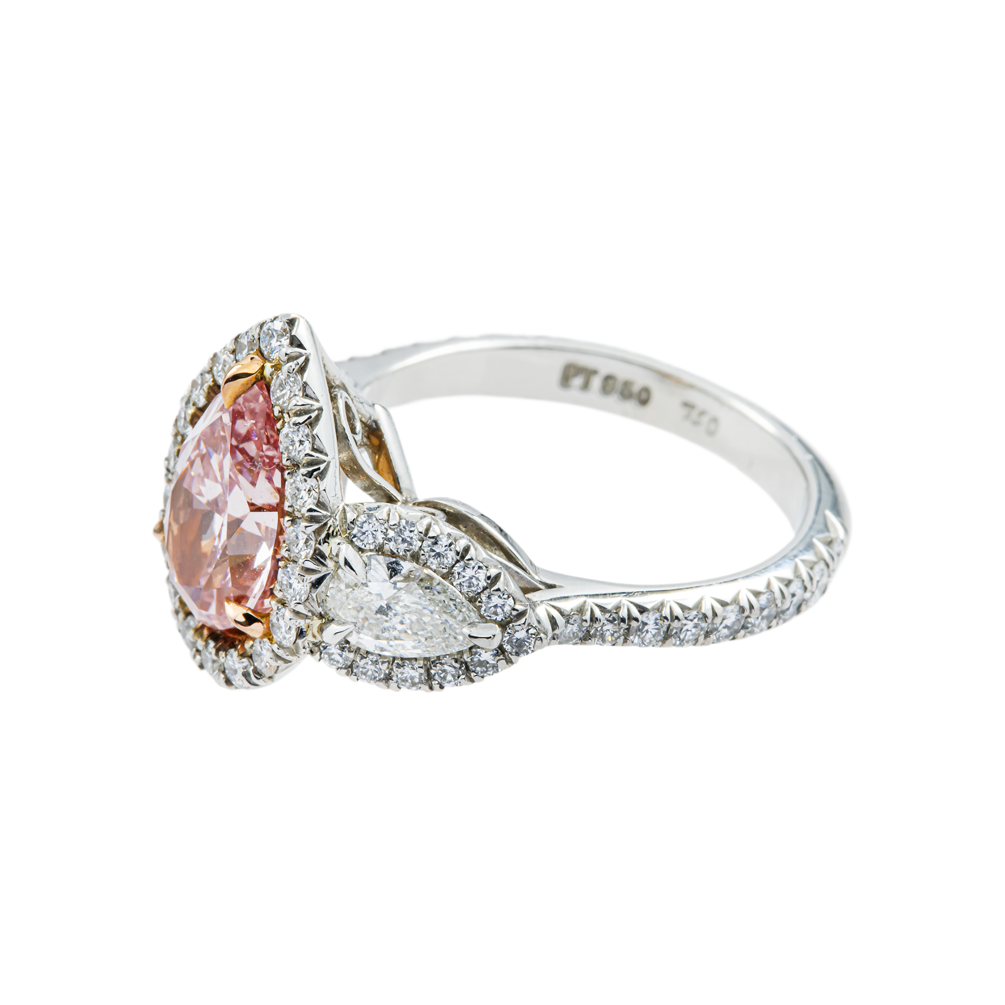 Platinum 1.84ct Pear Fancy Intense Pink Diamond Ring 3.14ctw
