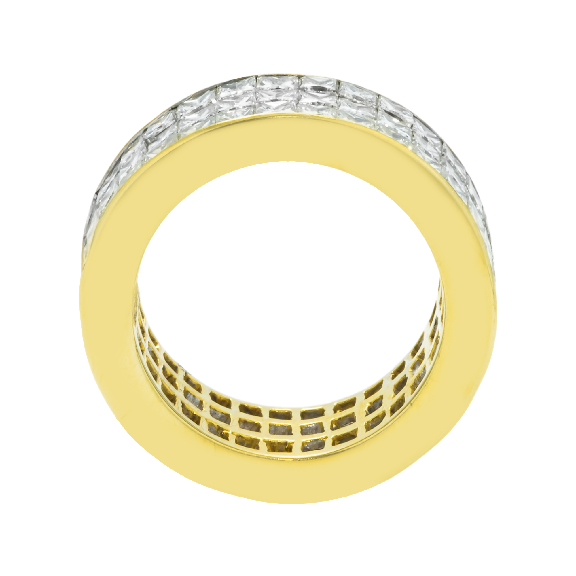 18K Yellow Gold Triple Row Princess Cut Diamond Eternity Ring 6.96Ct Rings