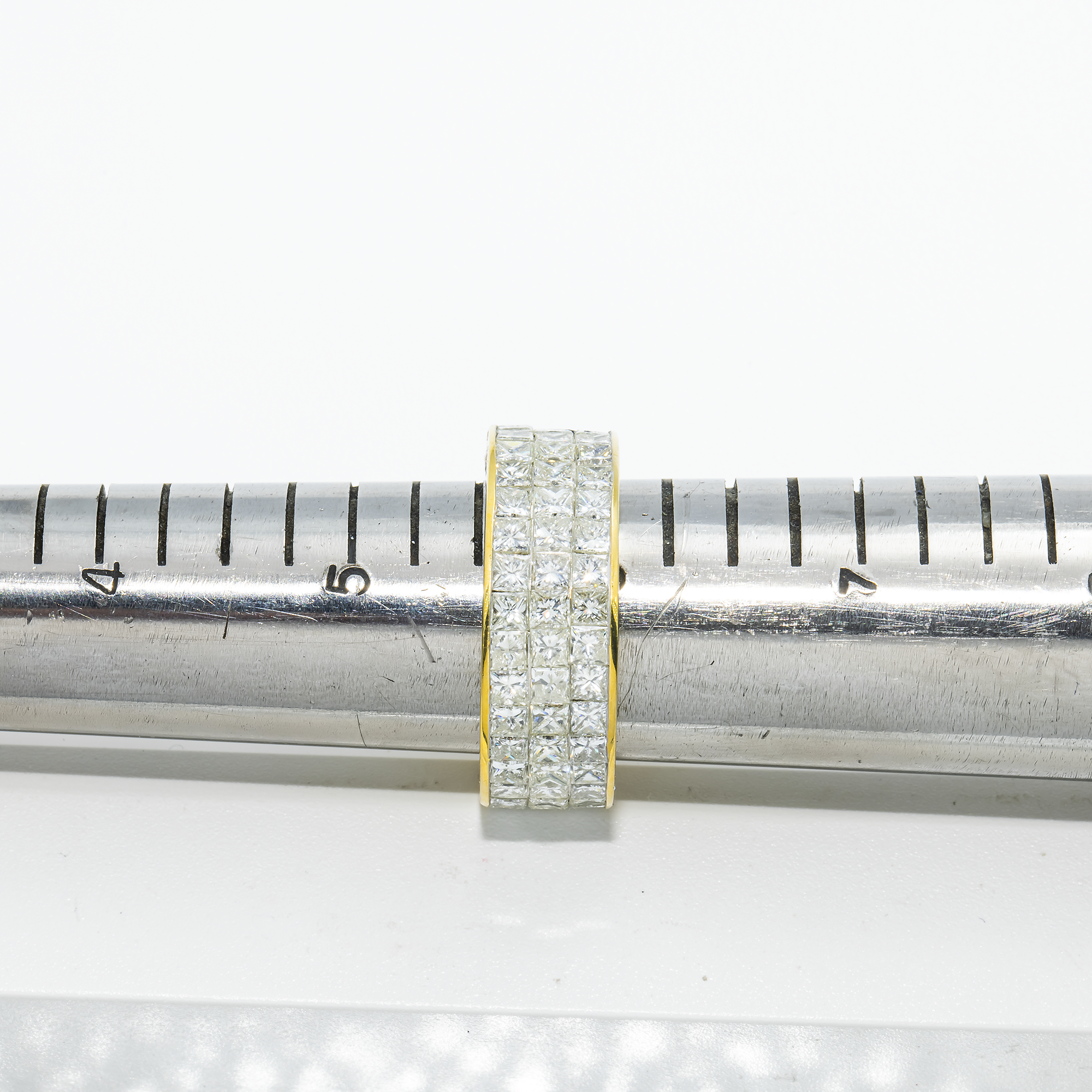 18K Yellow Gold Triple Row Princess Cut Diamond Eternity Ring 6.96Ct Rings