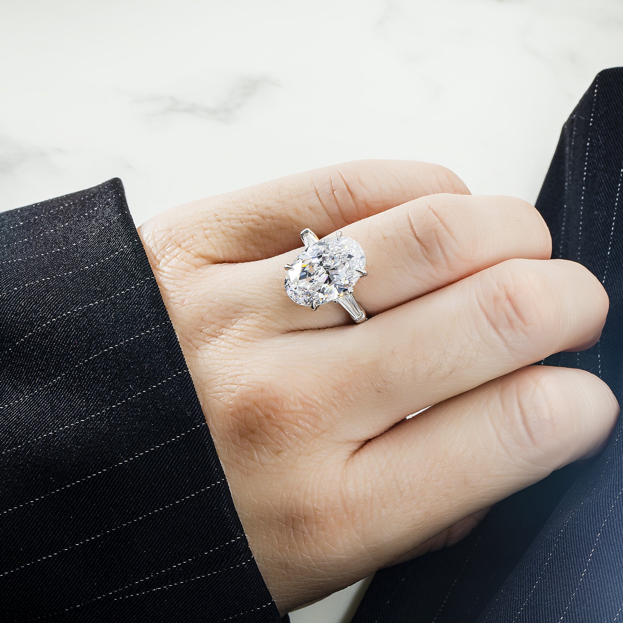 Gia Platinum 8.02Ct Oval Cut Triple Diamond Engagement Ring 8.39Ctw Bridal