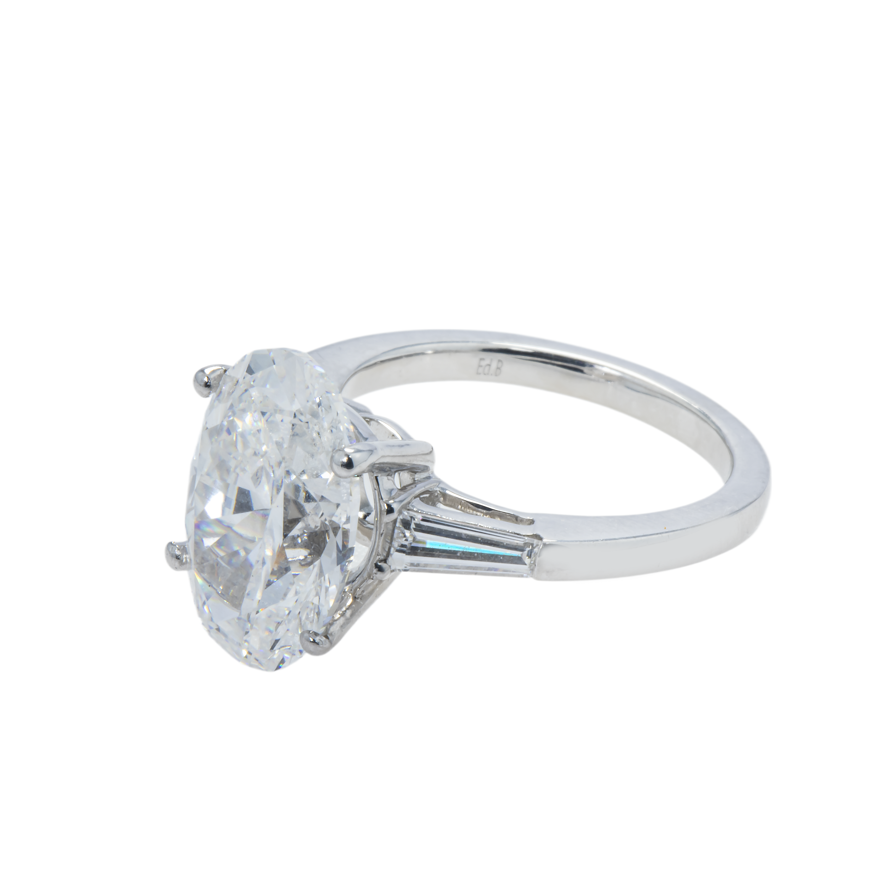 Gia 18K White Gold 5.52Ct Oval Cut Triple Diamond Engagement Ring 6.02Ctw Bridal