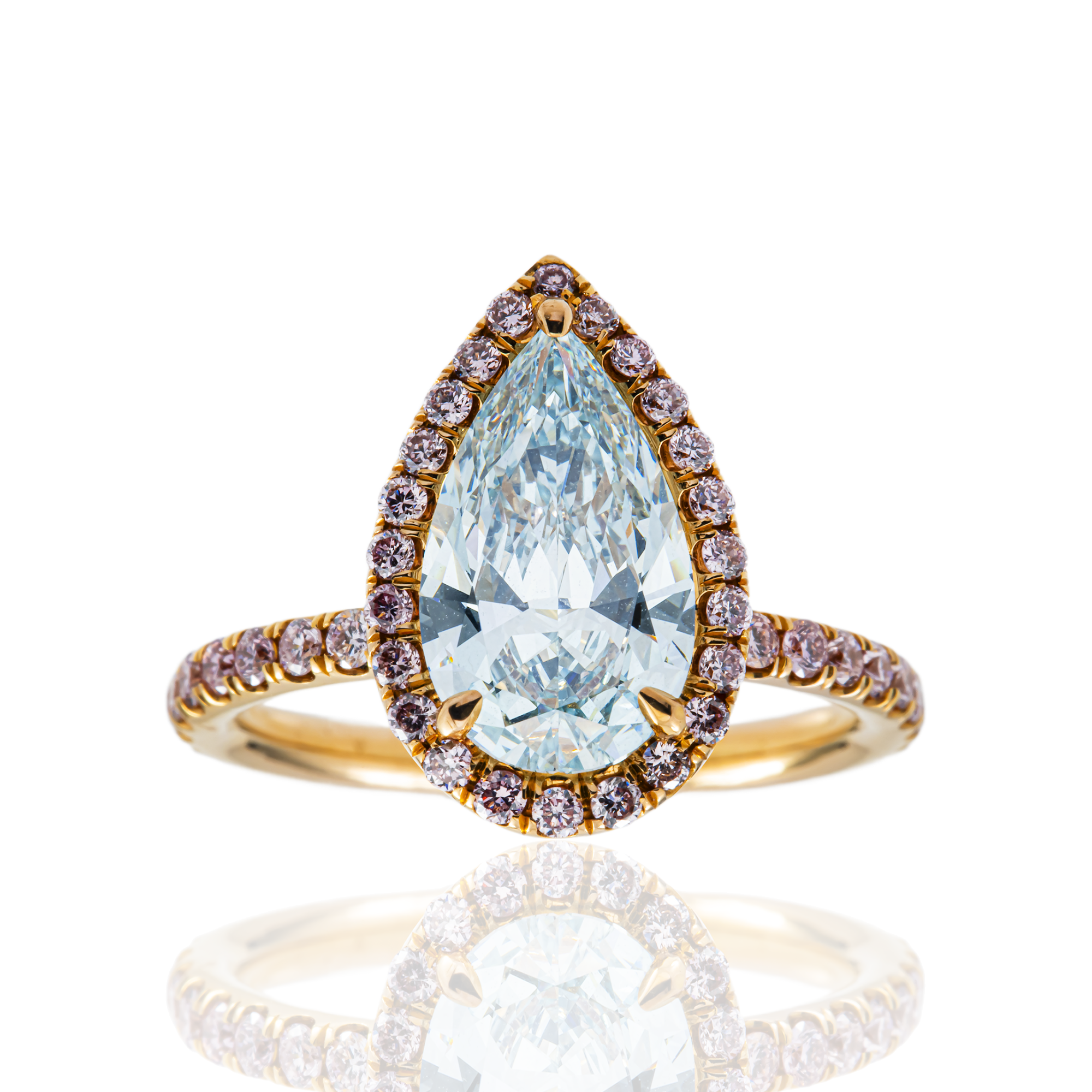 18K Rose Gold 2.01ct Pear Fancy Blue Diamond Ring 2.91ctw