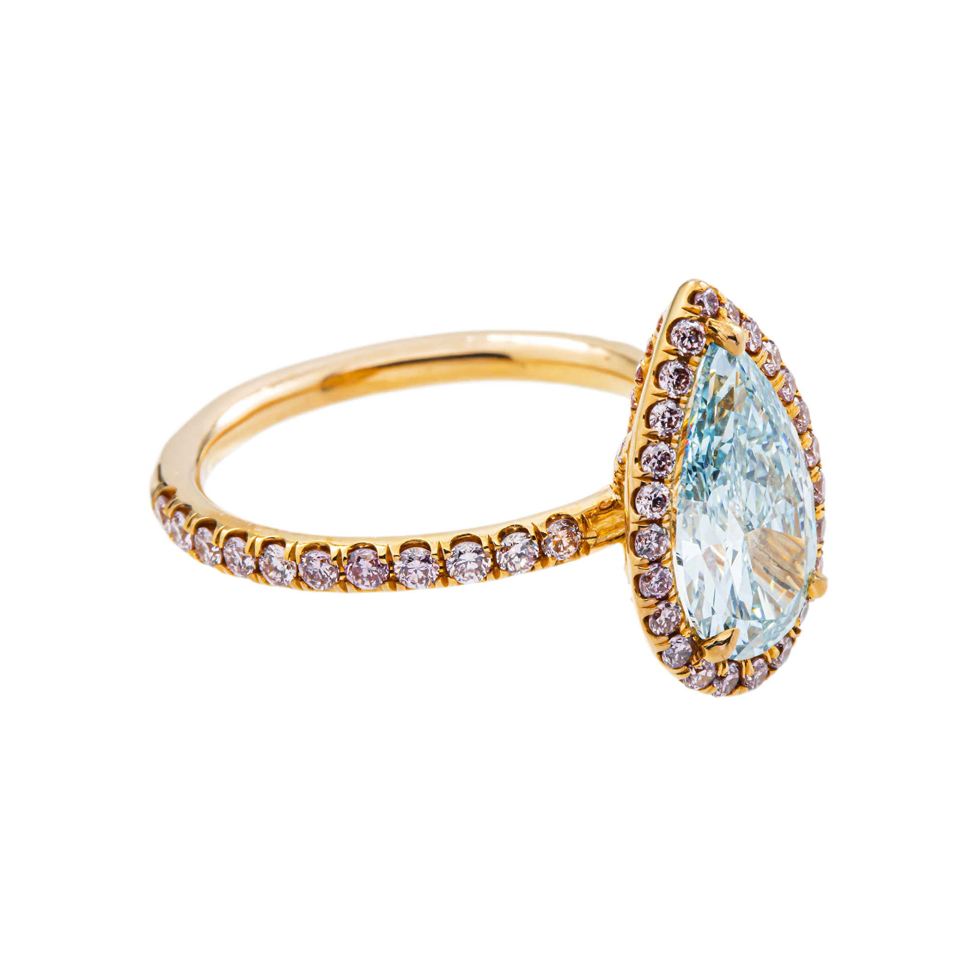 18K Rose Gold 2.01ct Pear Fancy Blue Diamond Ring 2.91ctw