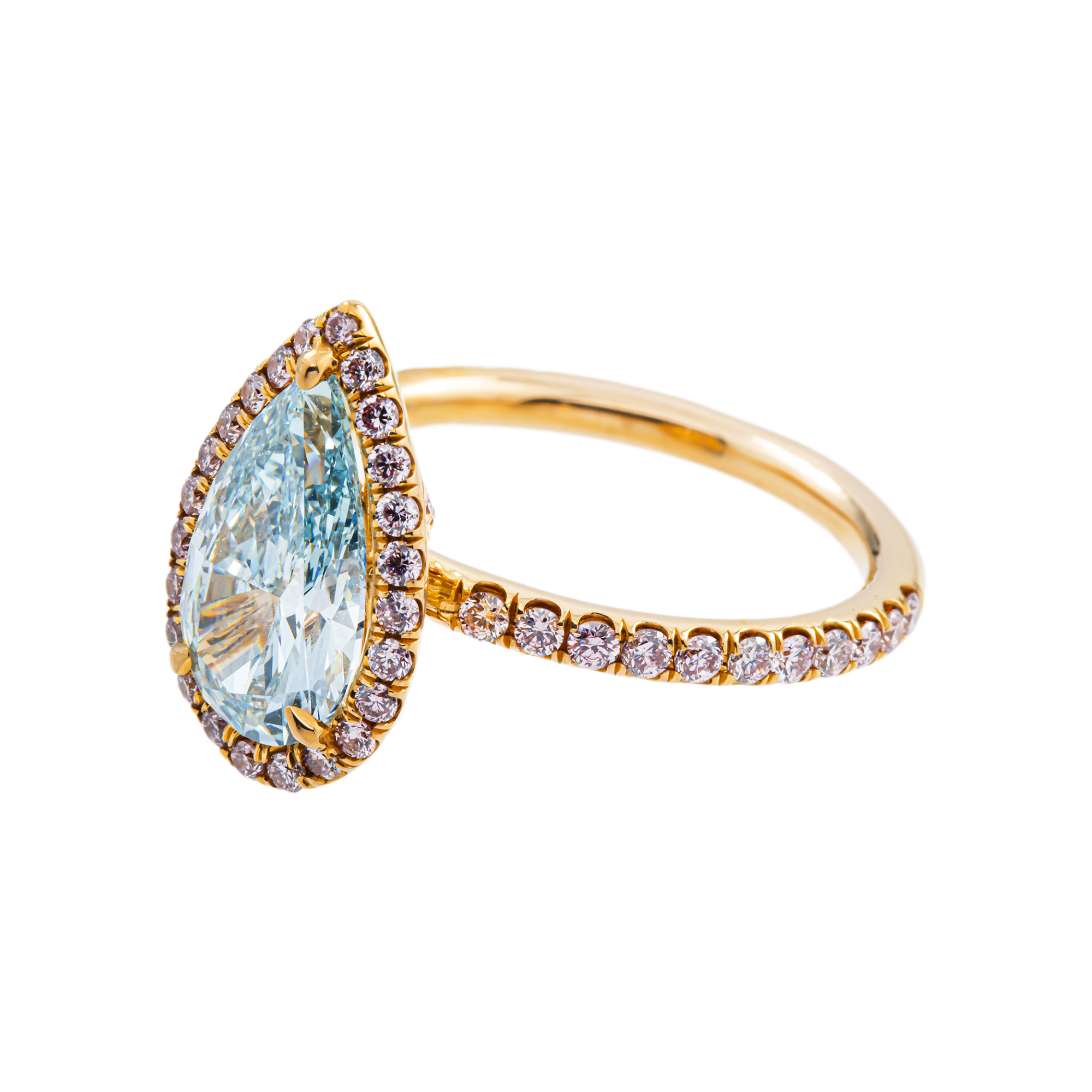 18K Rose Gold 2.01ct Pear Fancy Blue Diamond Ring 2.91ctw