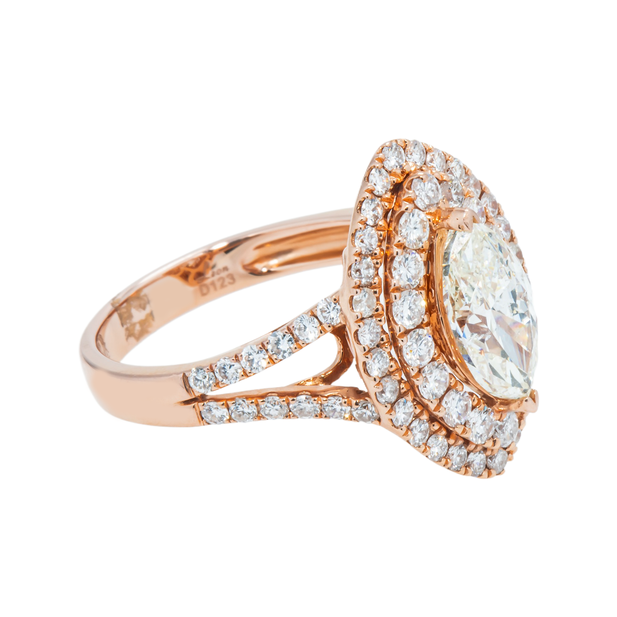 14K Rose Gold 1.52Ct Marquise Cut Diamond Engagement Ring 2.75Ctw Bridal