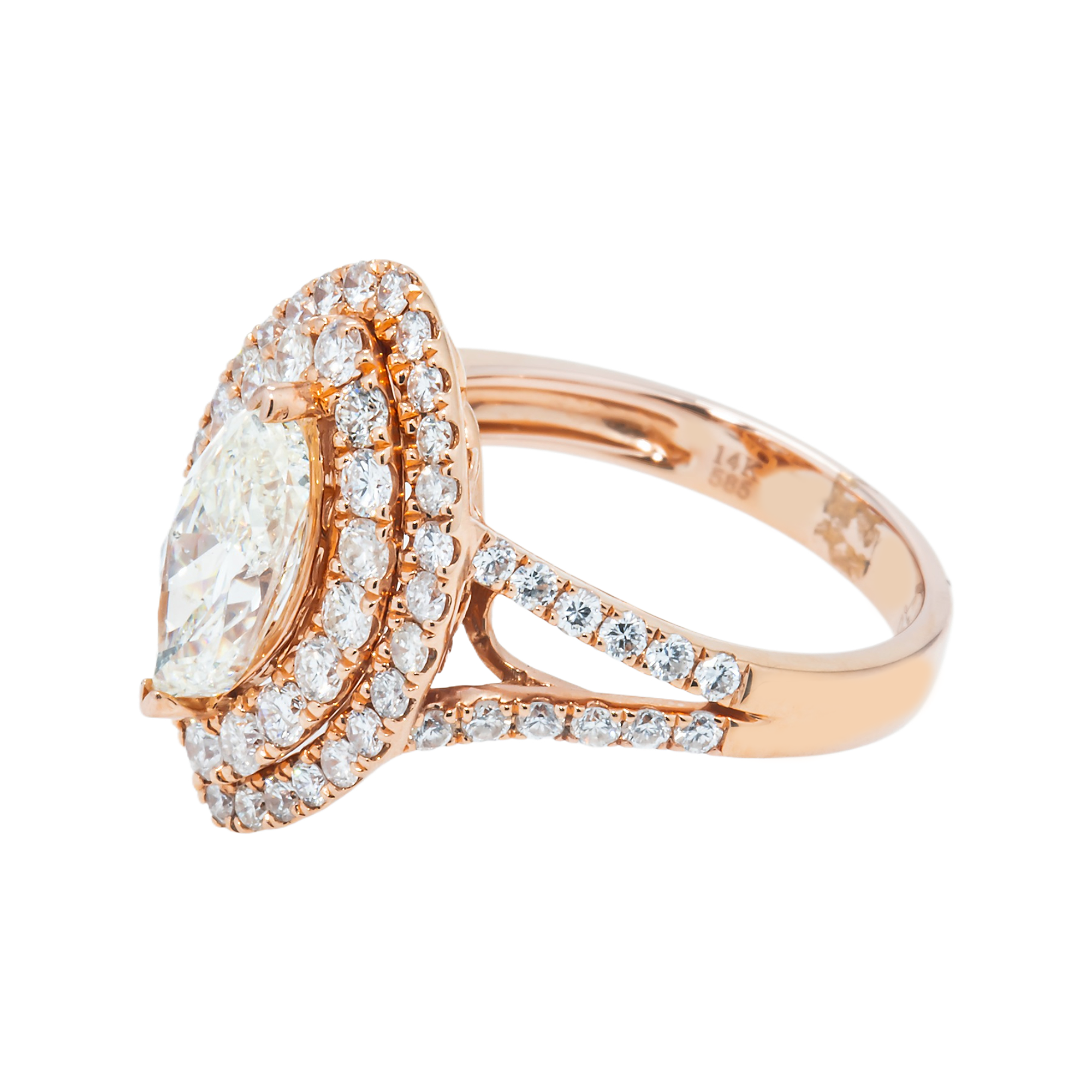 14K Rose Gold 1.52Ct Marquise Cut Diamond Engagement Ring 2.75Ctw Bridal
