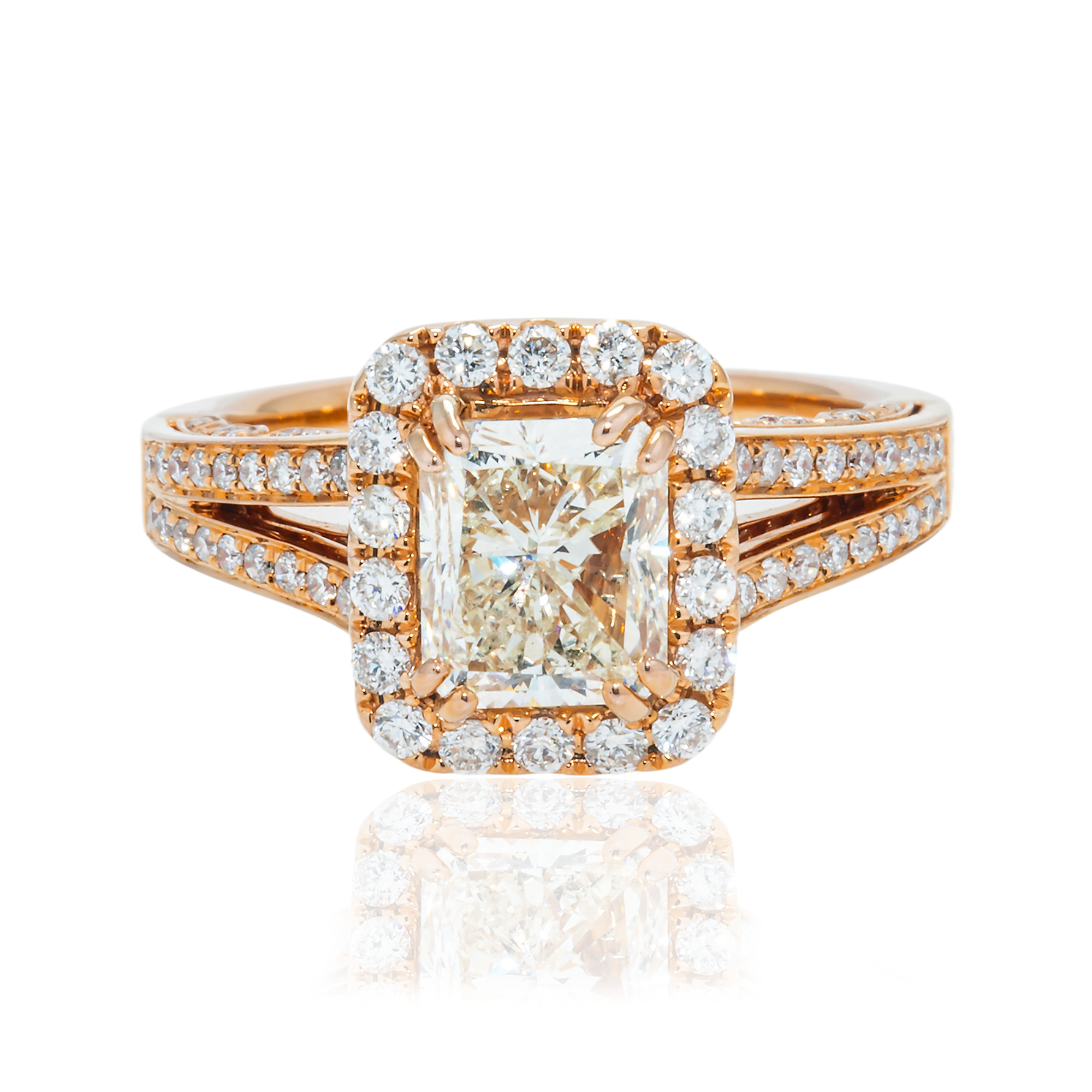 18K Rose Gold 2.0Ct Radiant Cut Diamond Engagement Ring 2.65Ctw Rings