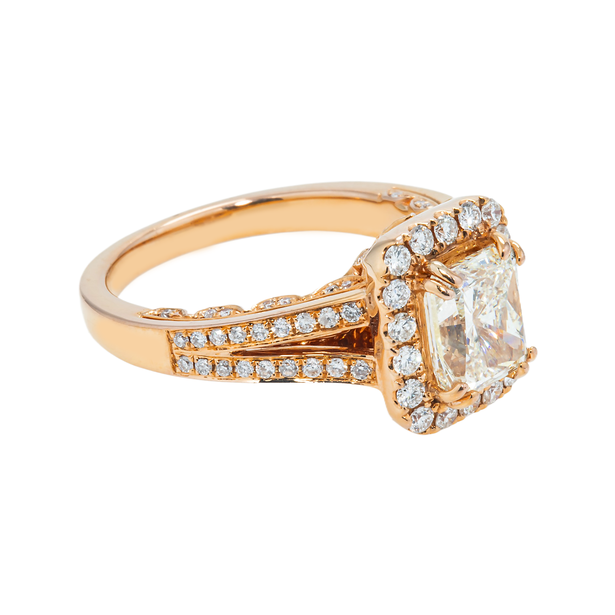 18K Rose Gold 2.0Ct Radiant Cut Diamond Engagement Ring 2.65Ctw Rings