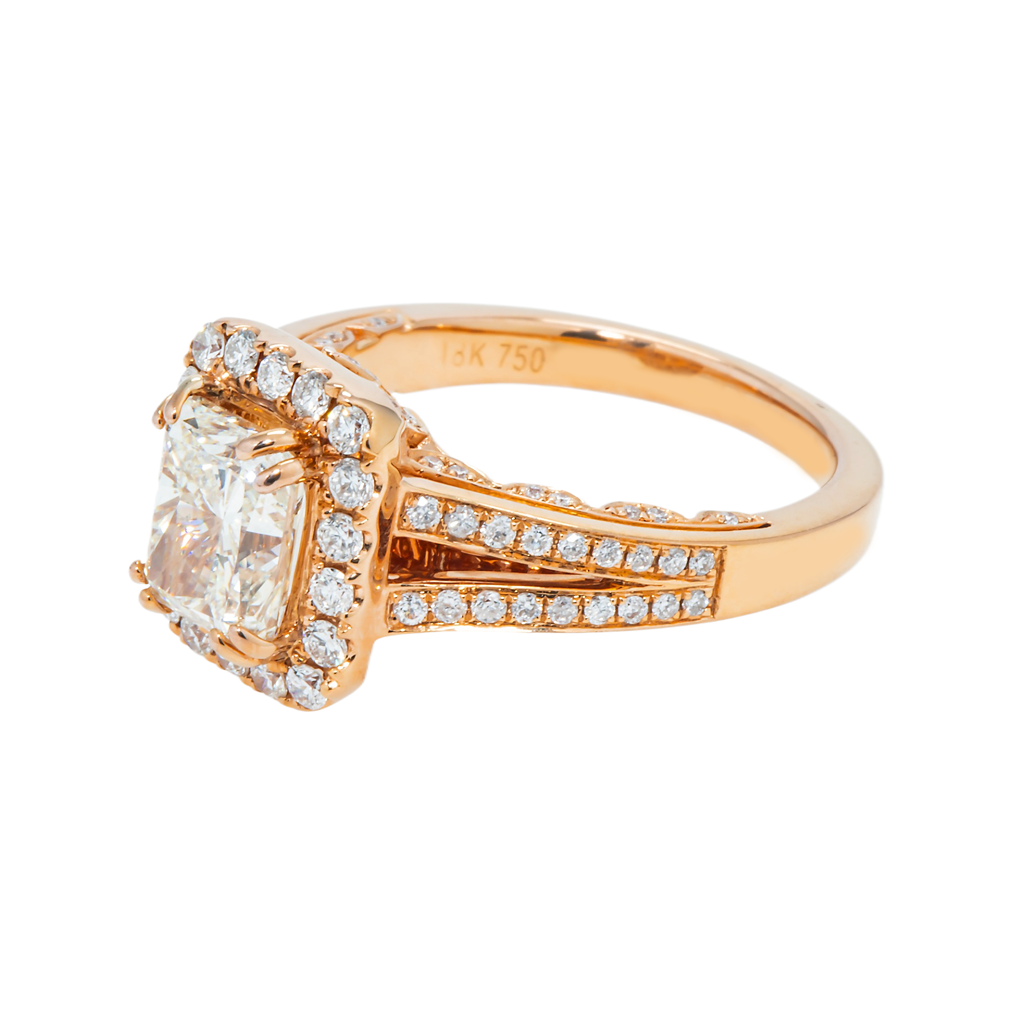 18K Rose Gold 2.0Ct Radiant Cut Diamond Engagement Ring 2.65Ctw Rings
