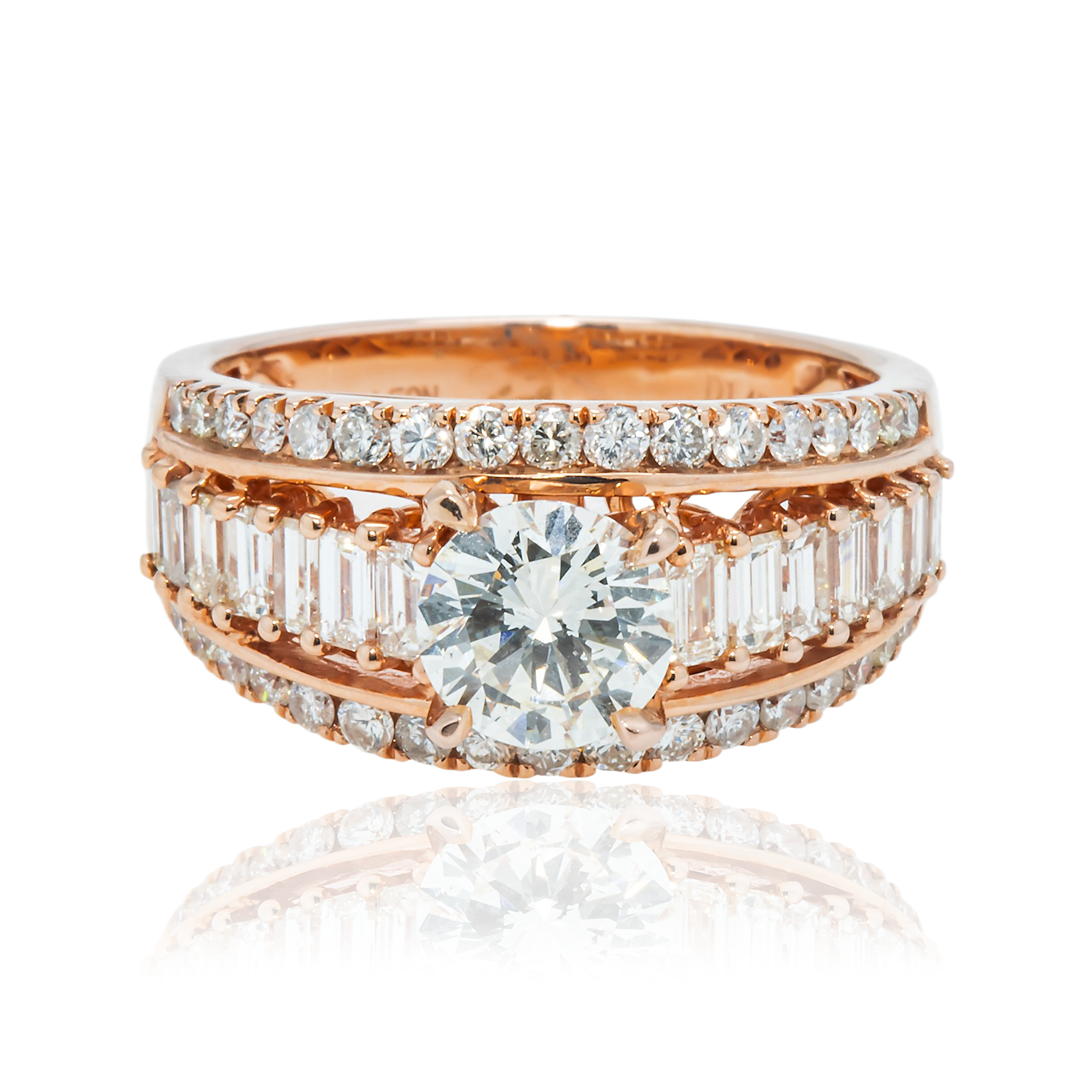 14K Rose Gold 1.0Ct Round Diamond Engagement Ring 2.47Ctw Bridal
