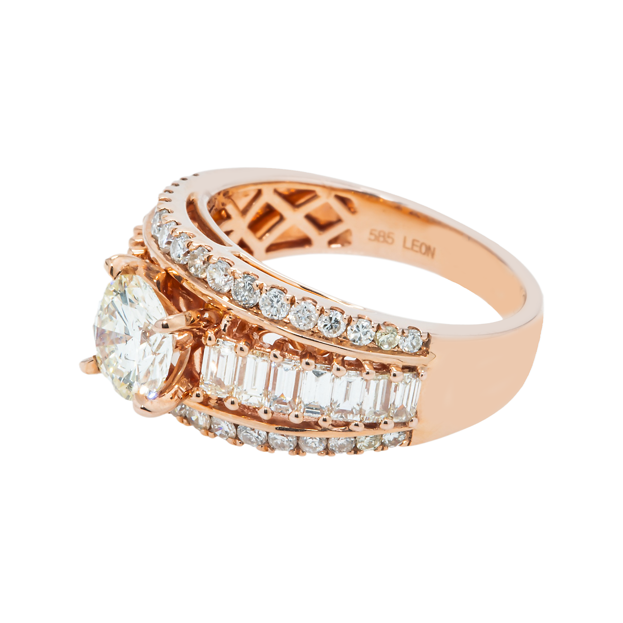 14K Rose Gold 1.0Ct Round Diamond Engagement Ring 2.47Ctw Bridal