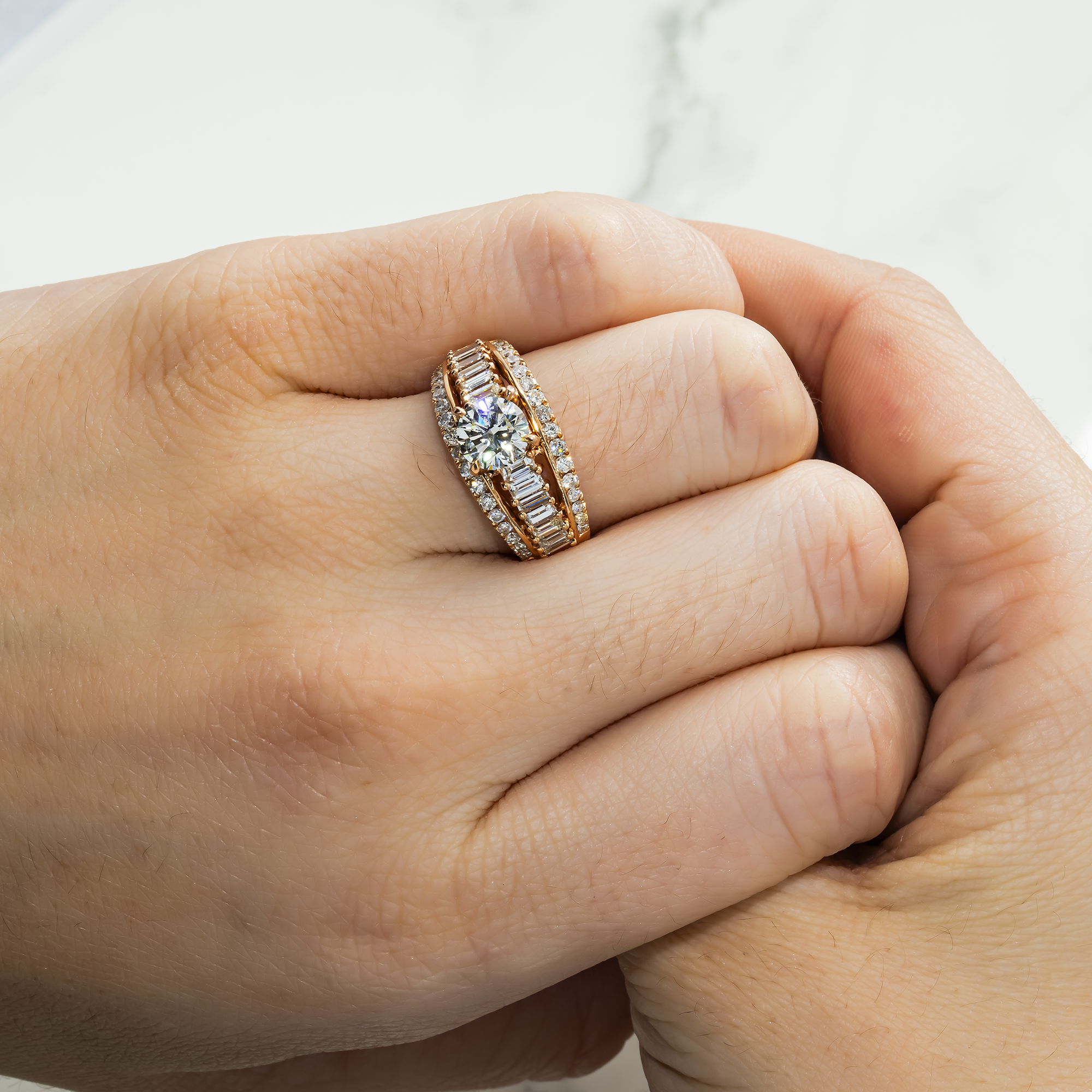 14K Rose Gold 1.0Ct Round Diamond Engagement Ring 2.47Ctw Bridal