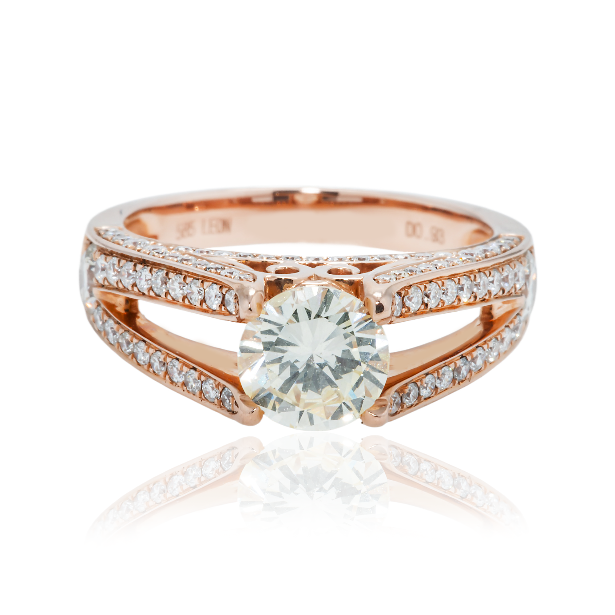 14K Rose Gold 1.09Ct Round Diamond Engagement Ring 2.02Ctw Bridal