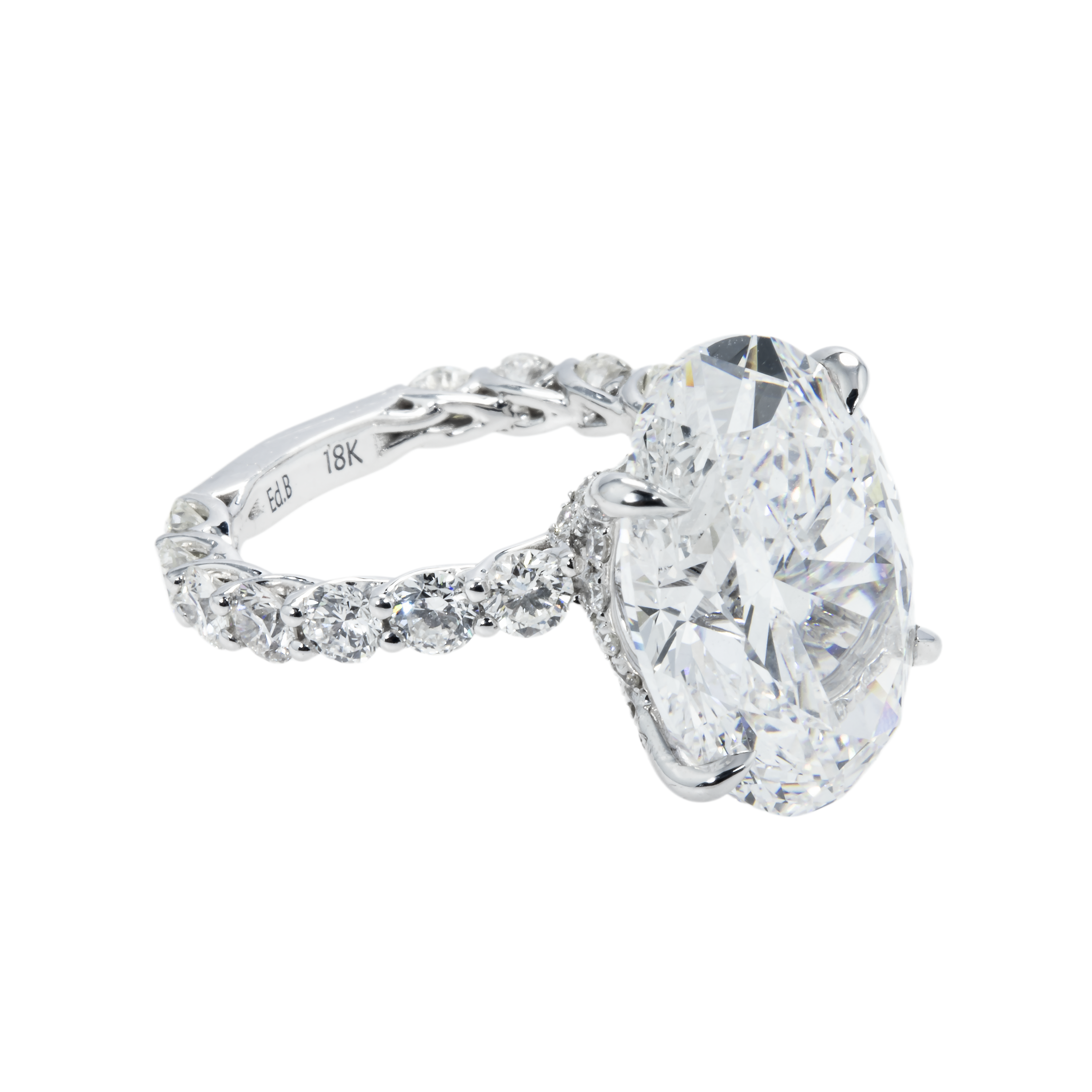 Gia 18K White Gold 13.48Ct Oval Cut Diamond Engagement Ring 16.23Ctw Bridal
