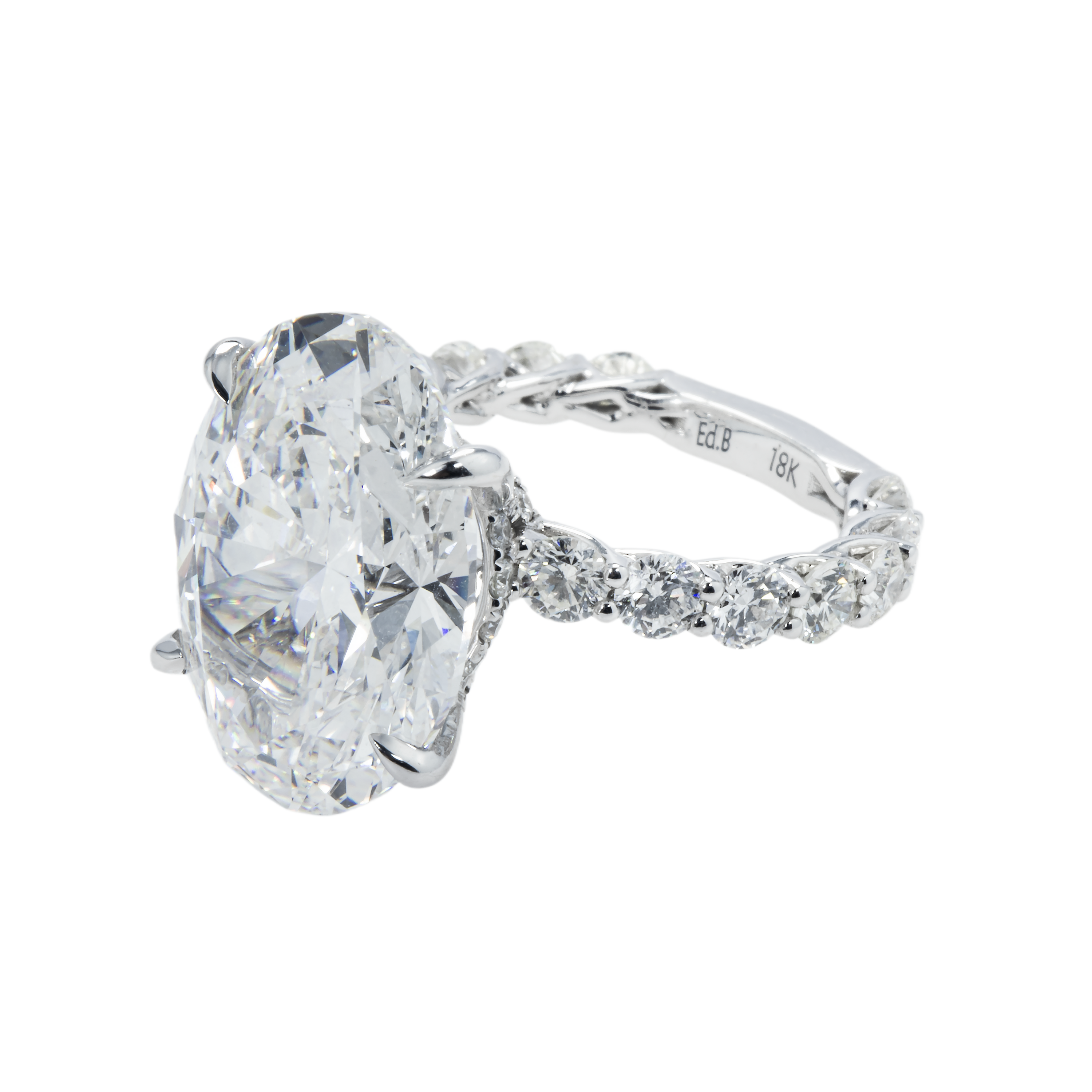 Gia 18K White Gold 13.48Ct Oval Cut Diamond Engagement Ring 16.23Ctw Bridal