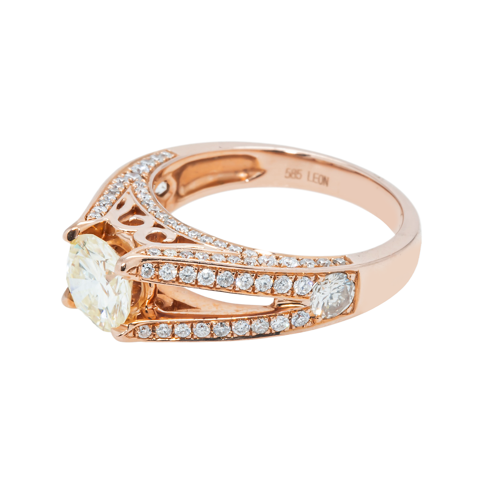 14K Rose Gold 1.09Ct Round Diamond Engagement Ring 2.02Ctw Bridal