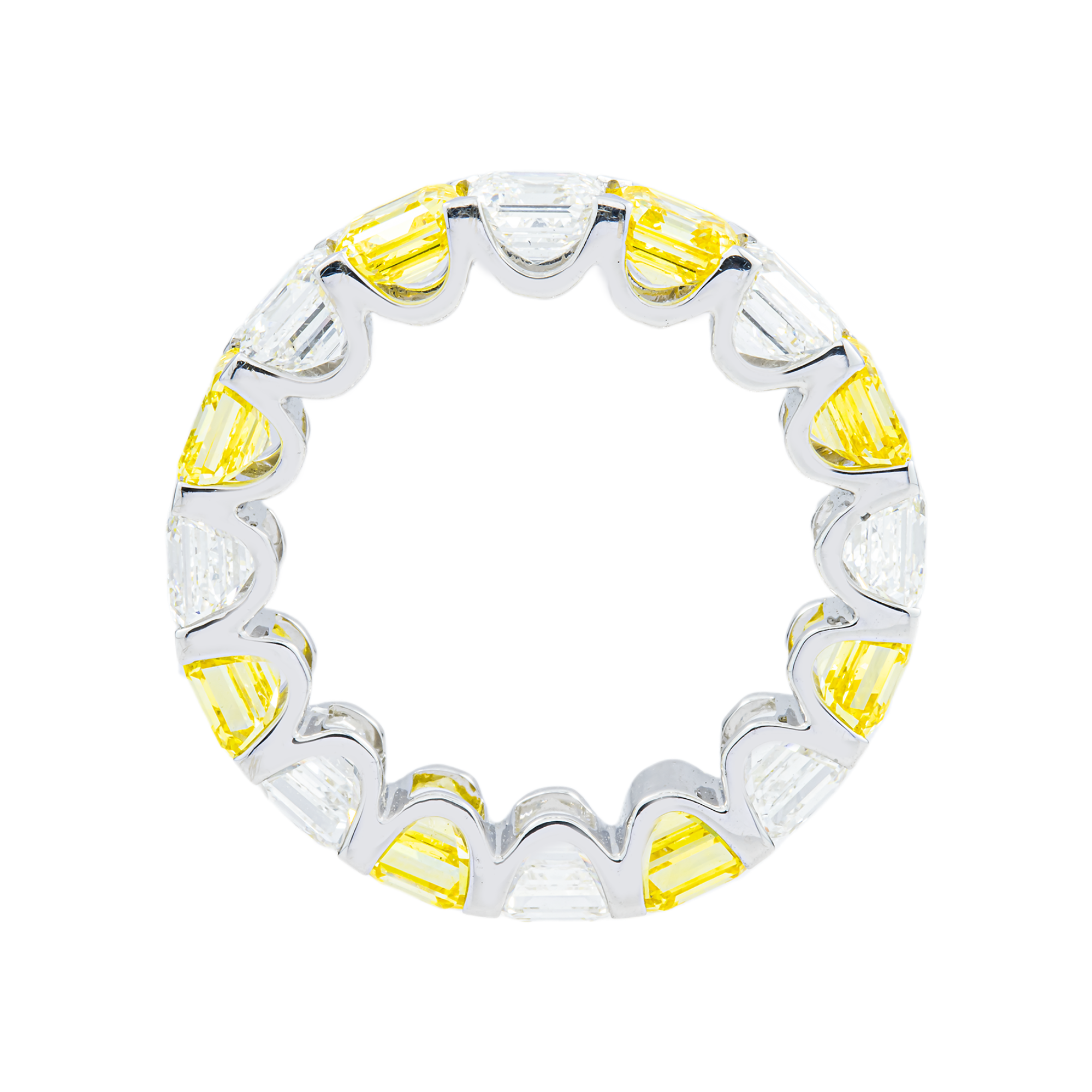 14K White Gold Asscher Cut Fancy Yellow & White Diamond Eternity Ring 8.21ct (Size 6.5)