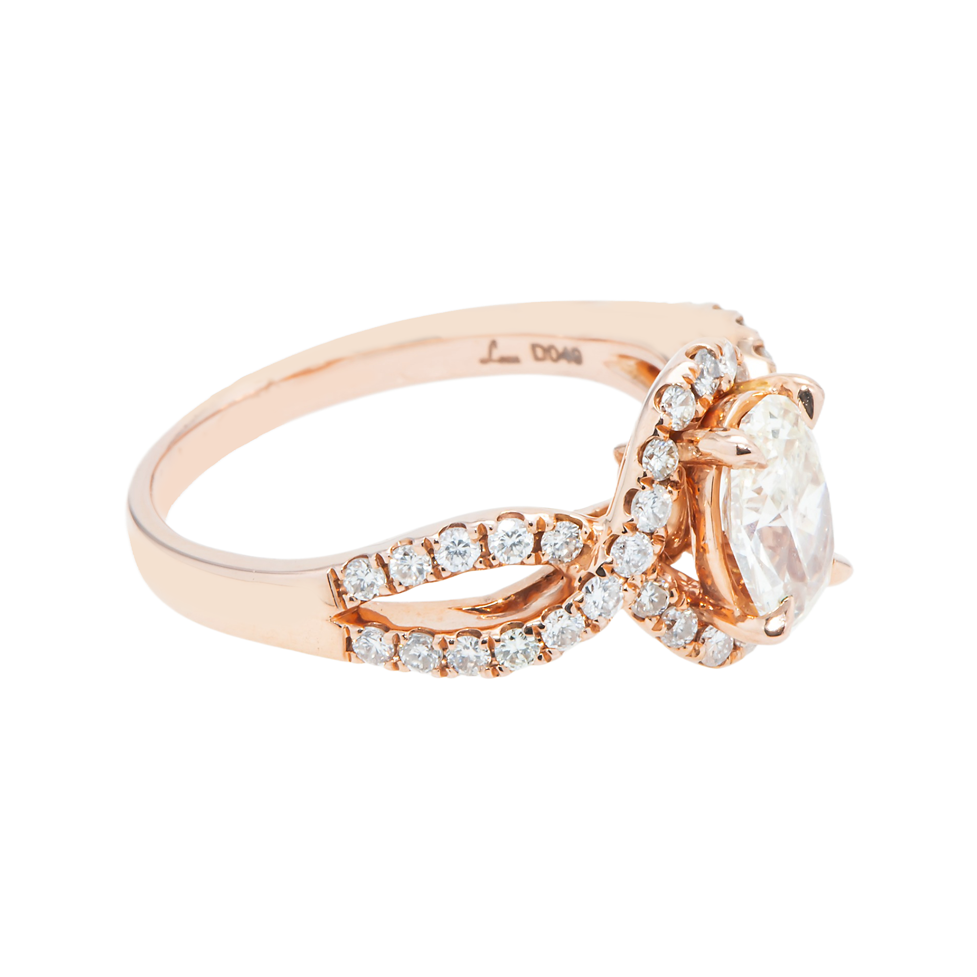 14K Rose Gold 1.02Ct Oval Cut Diamond Engagement Ring 1.52Ctw Bridal