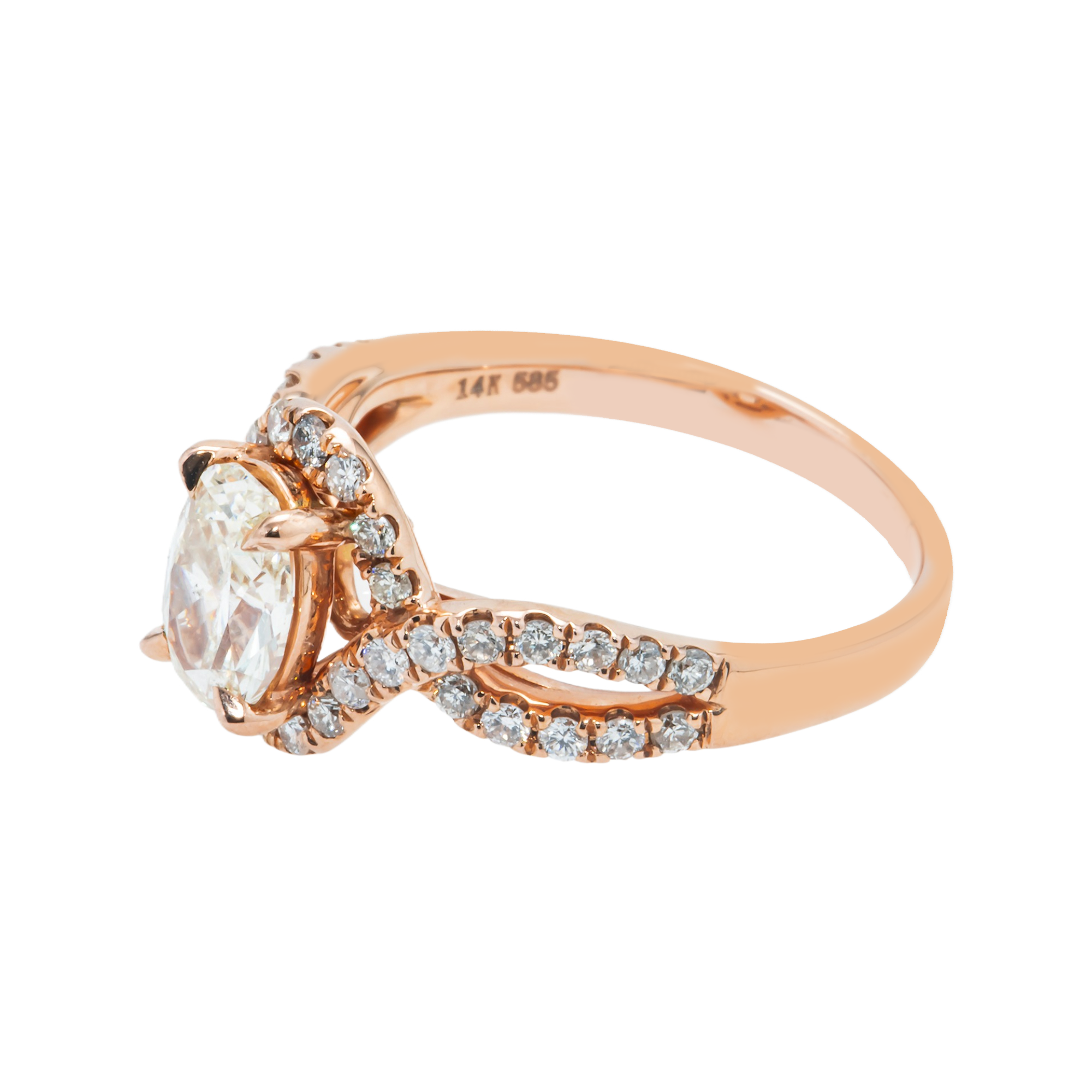 14K Rose Gold 1.02Ct Oval Cut Diamond Engagement Ring 1.52Ctw Bridal