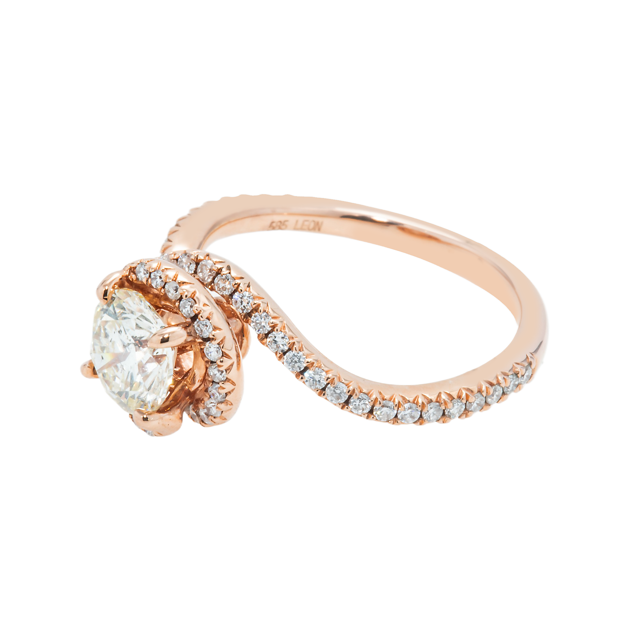 14K Rose Gold 1.10Ct Round Diamond Engagement Ring 1.47Ctw Bridal