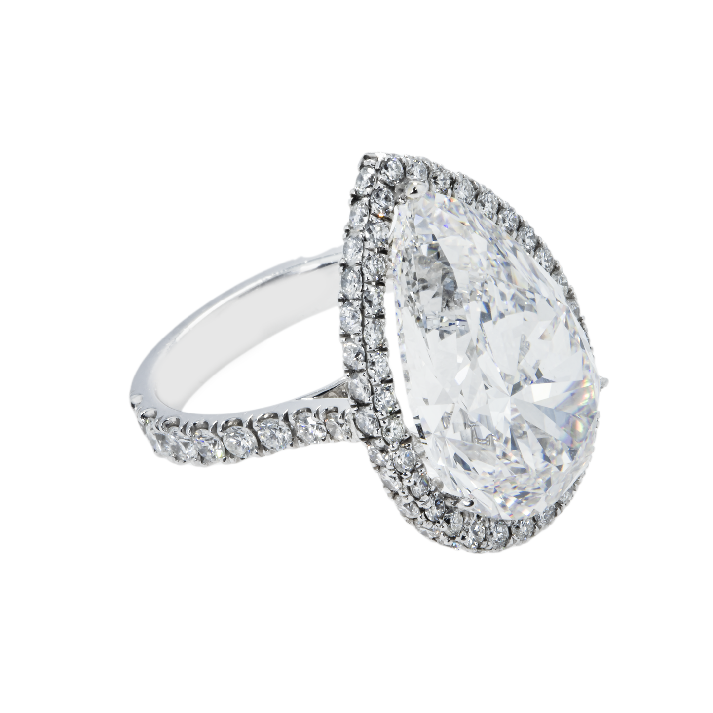 GIA Platinum 13.03ct Pear Cut Diamond Engagement Ring 15.03ct