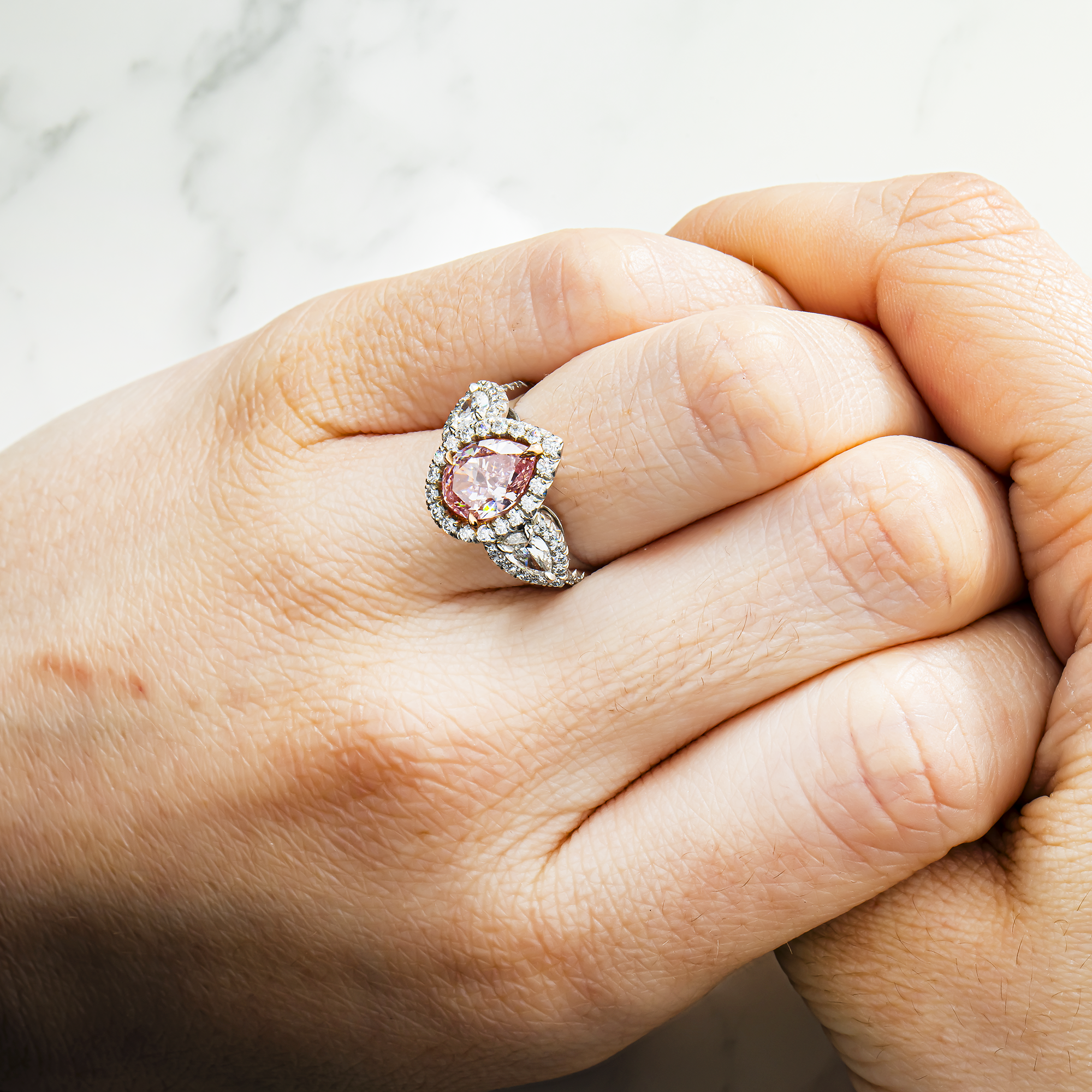 Platinum 1.84ct Pear Fancy Intense Pink Diamond Ring 3.14ctw