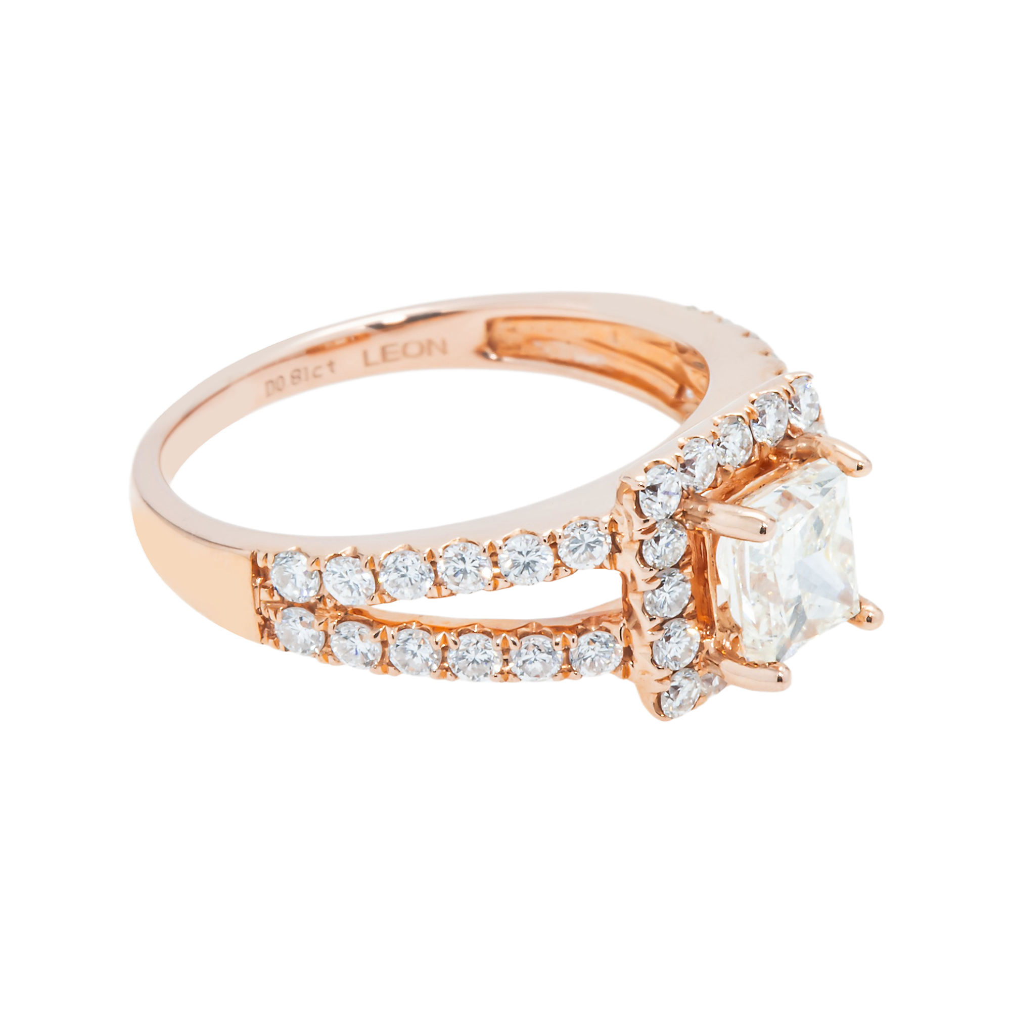 14K Rose Gold 1.0Ct Princess Cut Diamond Engagement Ring 1.81Ctw Bridal
