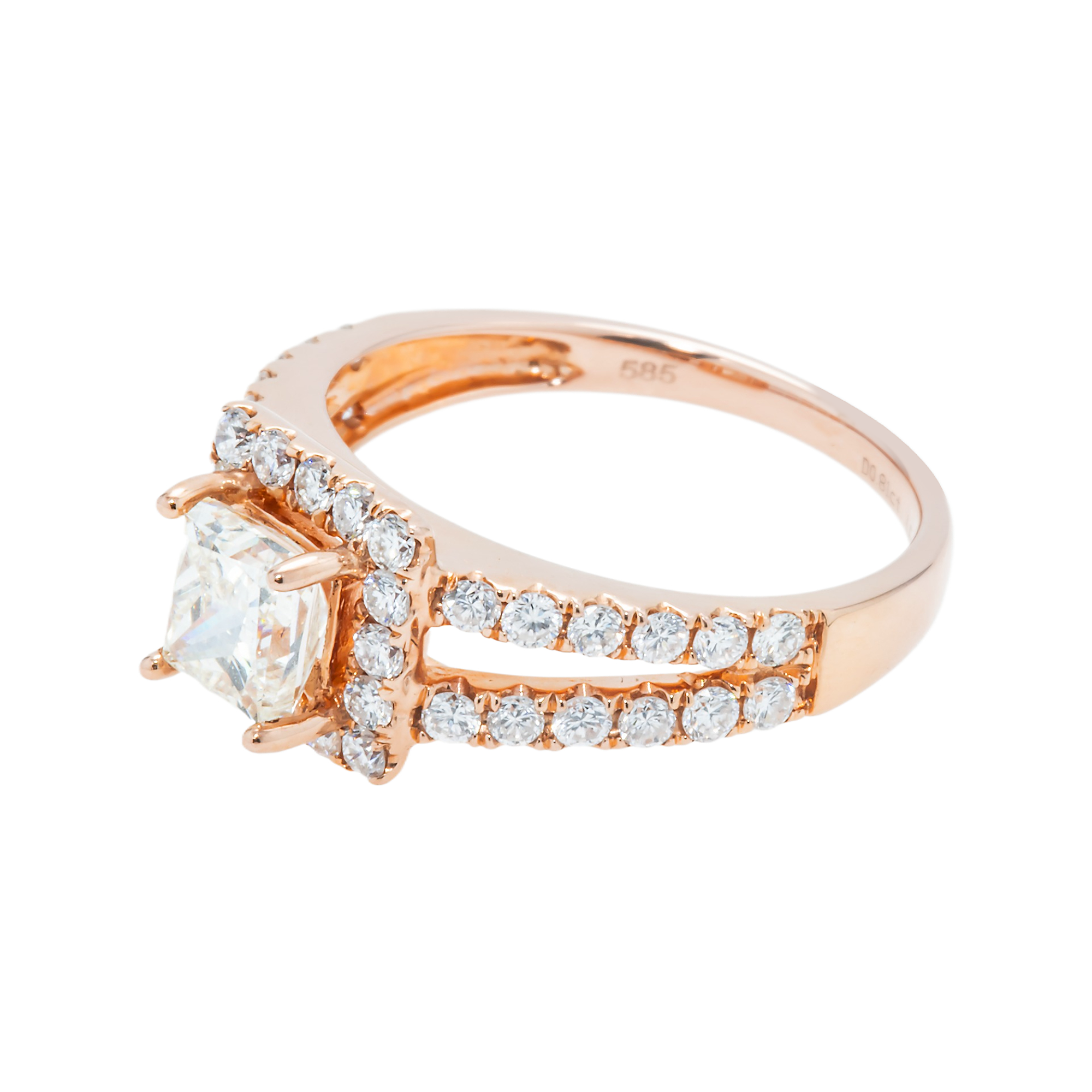 14K Rose Gold 1.0Ct Princess Cut Diamond Engagement Ring 1.81Ctw Bridal