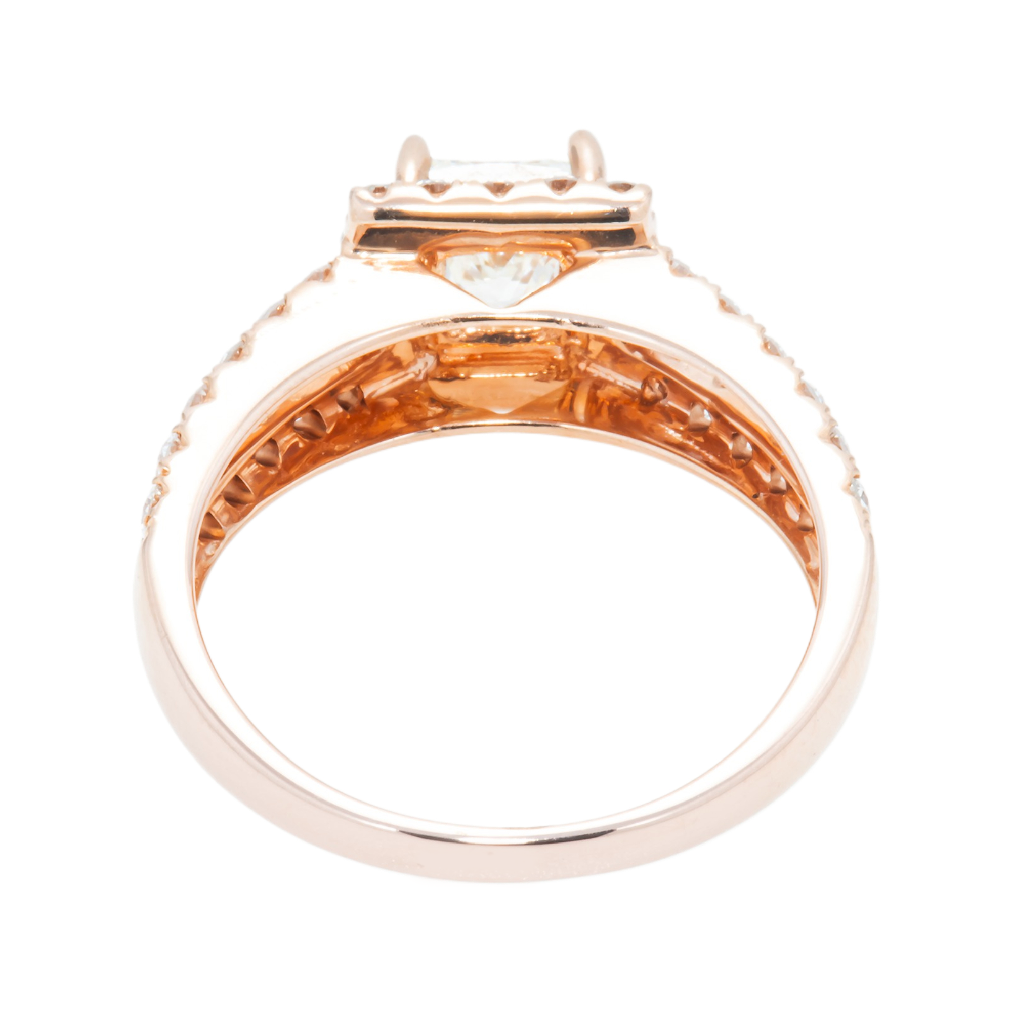14K Rose Gold 1.0Ct Princess Cut Diamond Engagement Ring 1.81Ctw Bridal