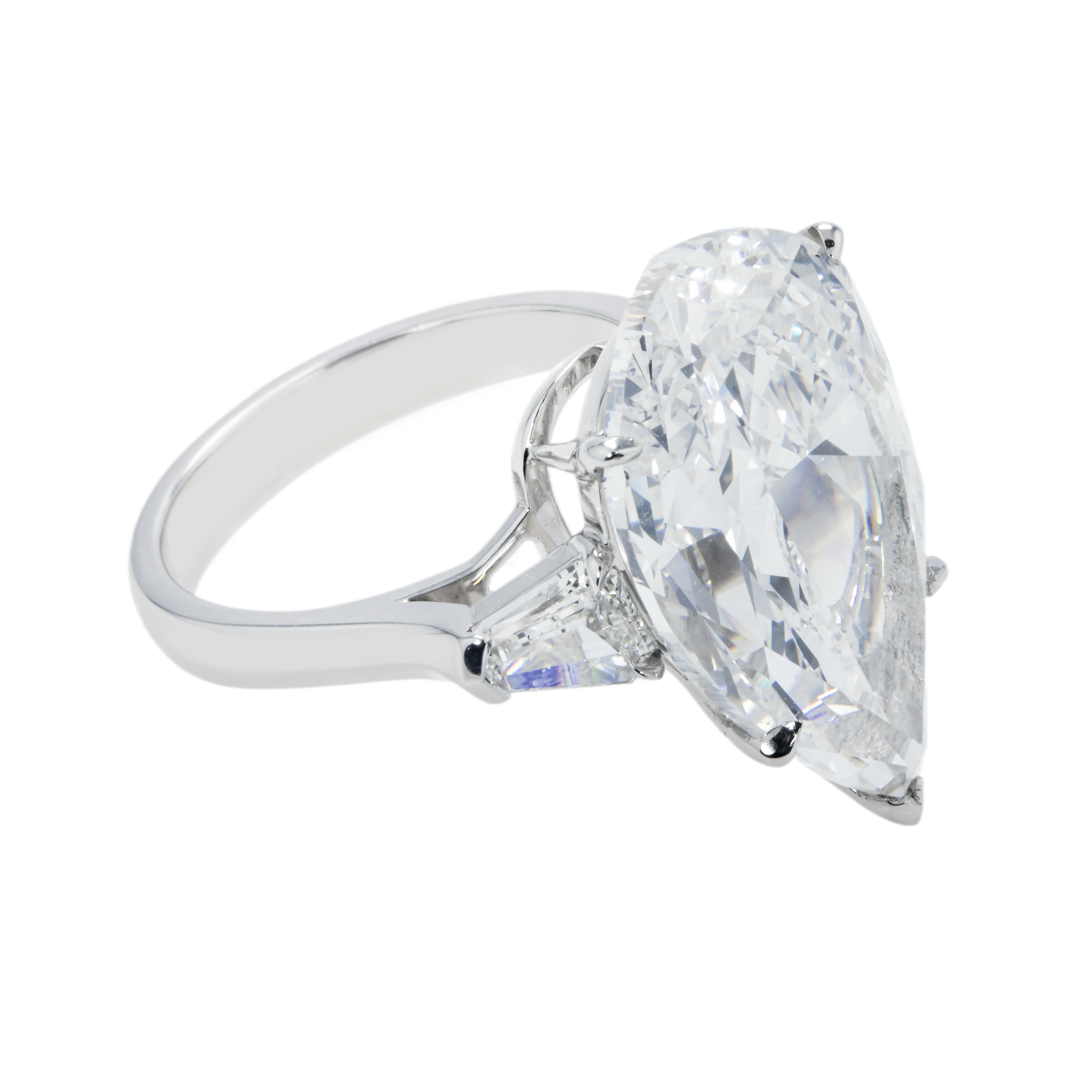 Gia Platinum 14.03Ct Pear Cut Triple Diamond Engagement Ring 14.97Ctw Bridal