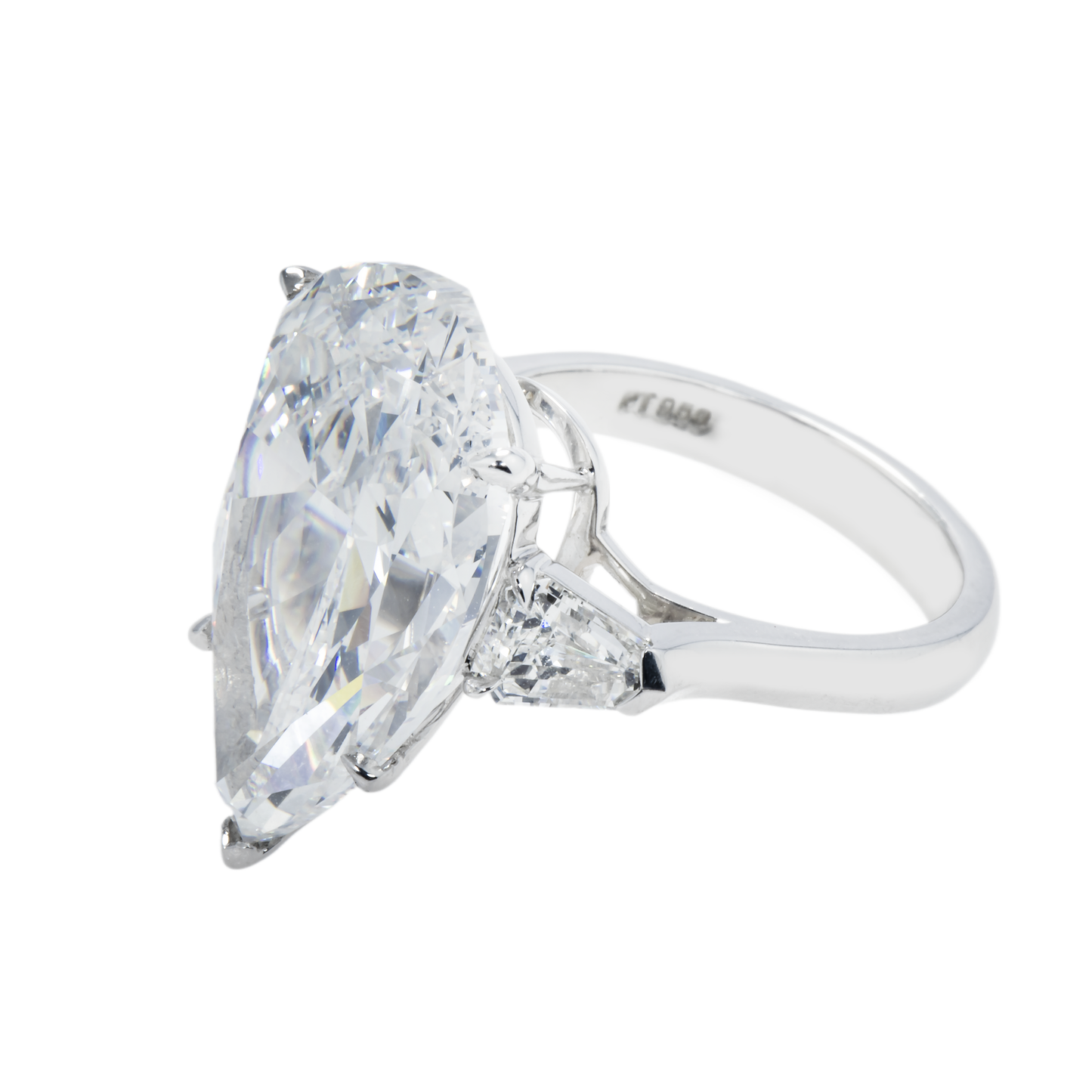 GIA Platinum 14.03ct Pear Cut Triple Diamond Engagement Ring 14.97ctw