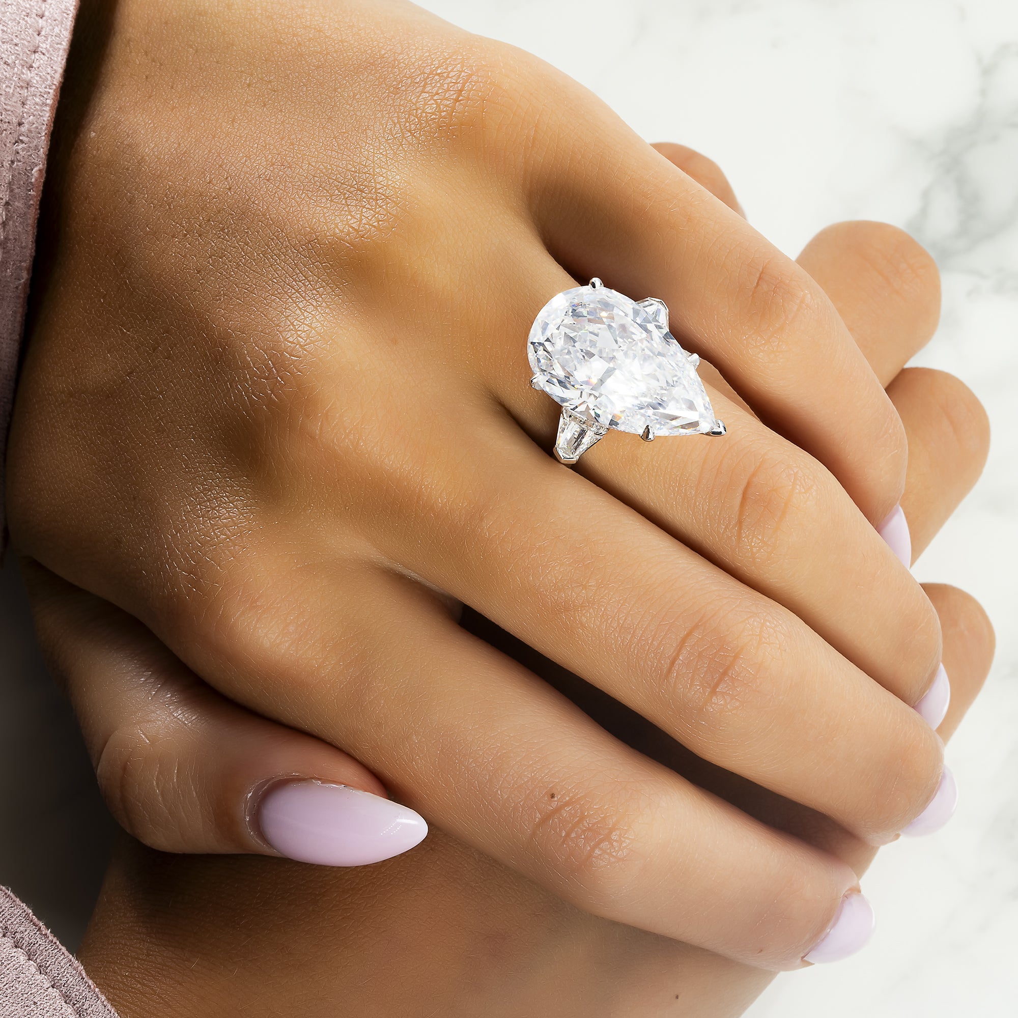 Gia Platinum 14.03Ct Pear Cut Triple Diamond Engagement Ring 14.97Ctw Bridal