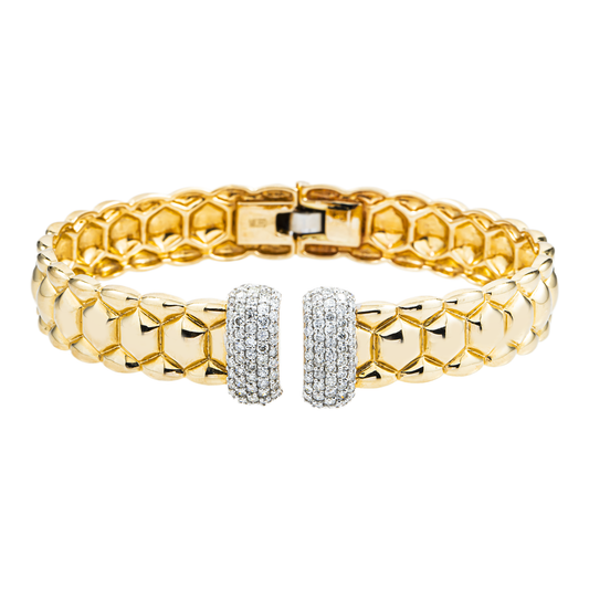 14K Two Tone Round Diamond Bangle Bracelet 1.04ct