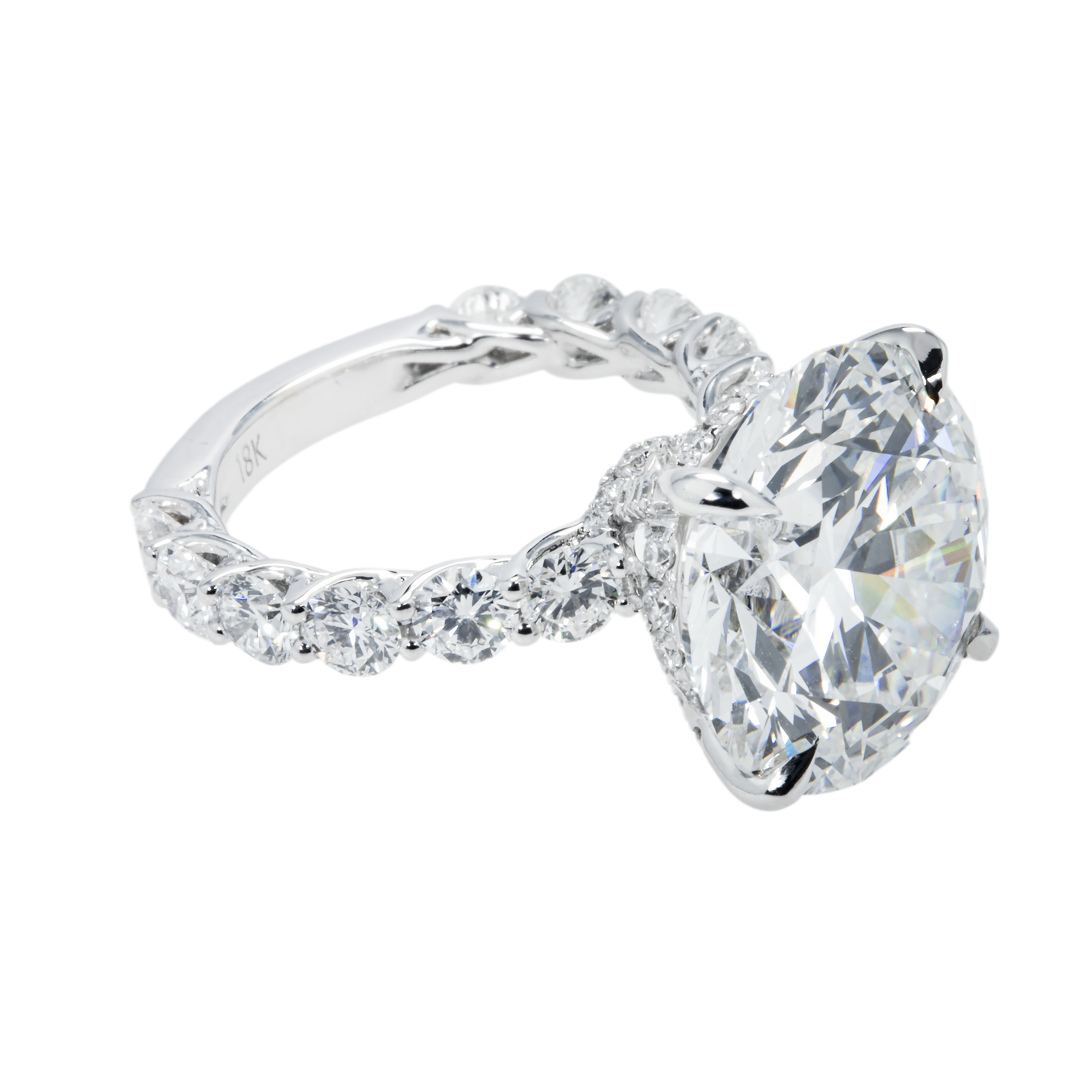 18K White Gold 12.20Ct Round Diamond Engagement Ring 15.35Ctw Bridal