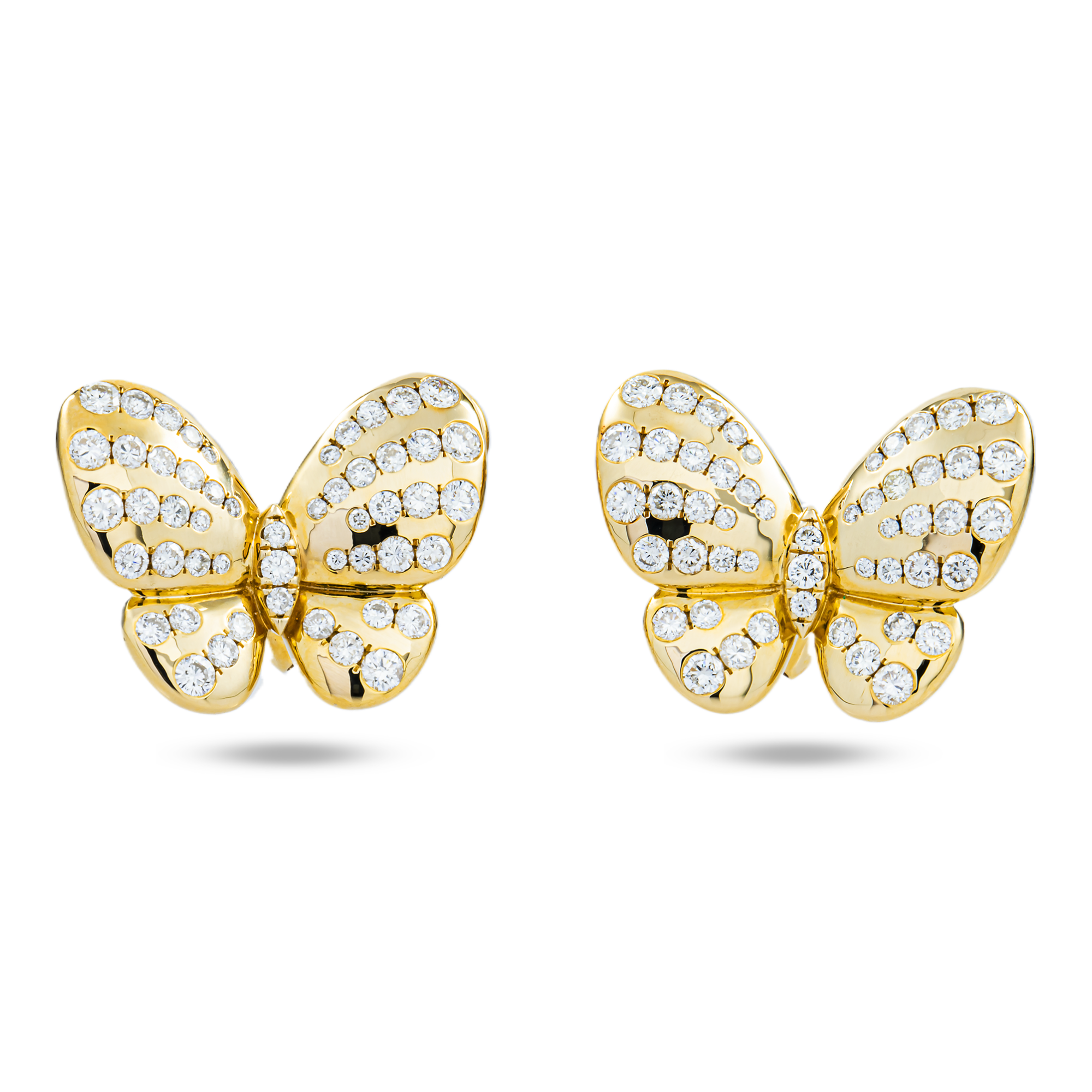 14K Yellow Gold Round Diamond Butterfly Stud Earrings 1.82ctw