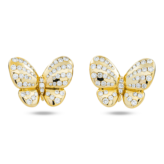 14K Yellow Gold Round Diamond Butterfly Stud Earrings 1.82ctw