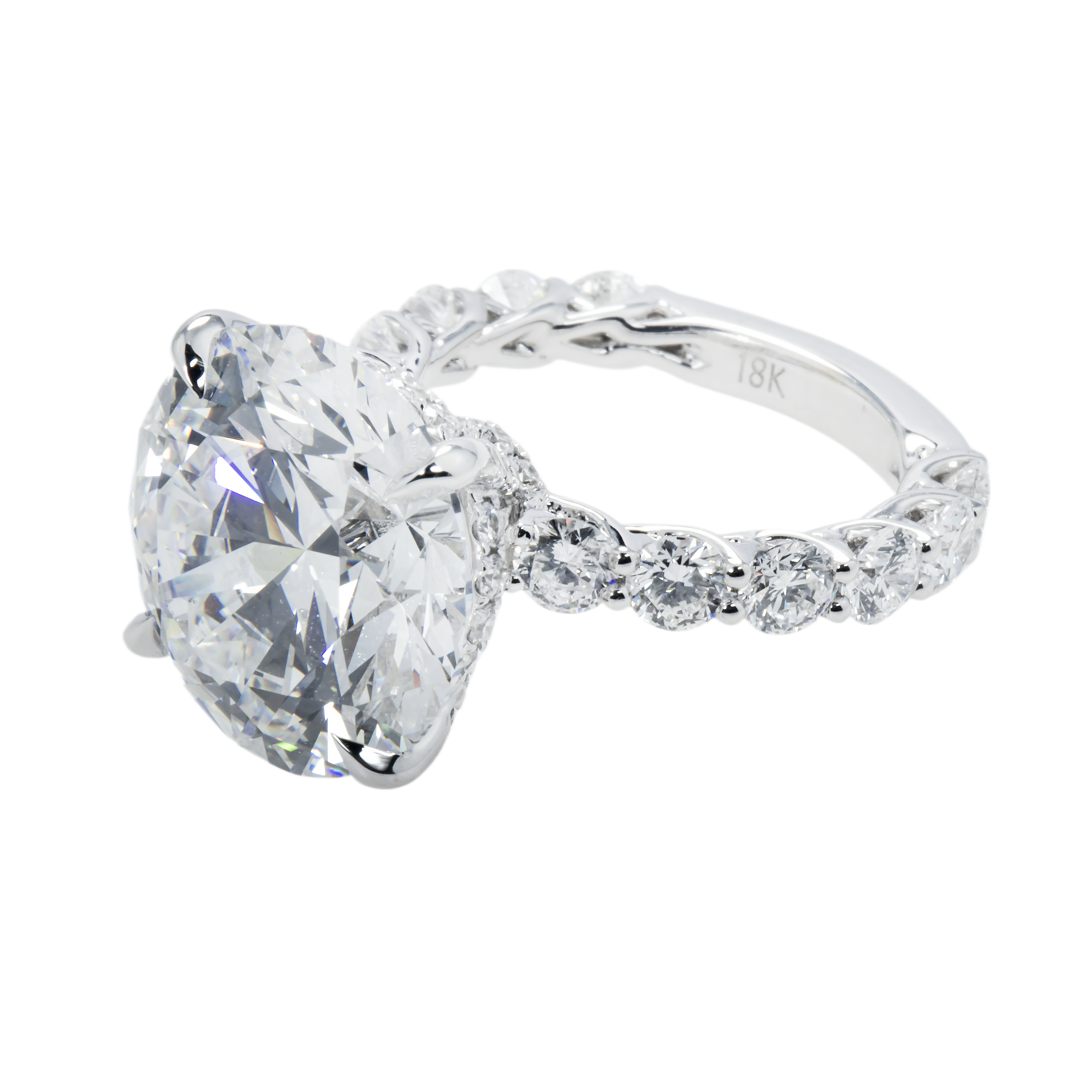 18K White Gold 12.20Ct Round Diamond Engagement Ring 15.35Ctw Bridal
