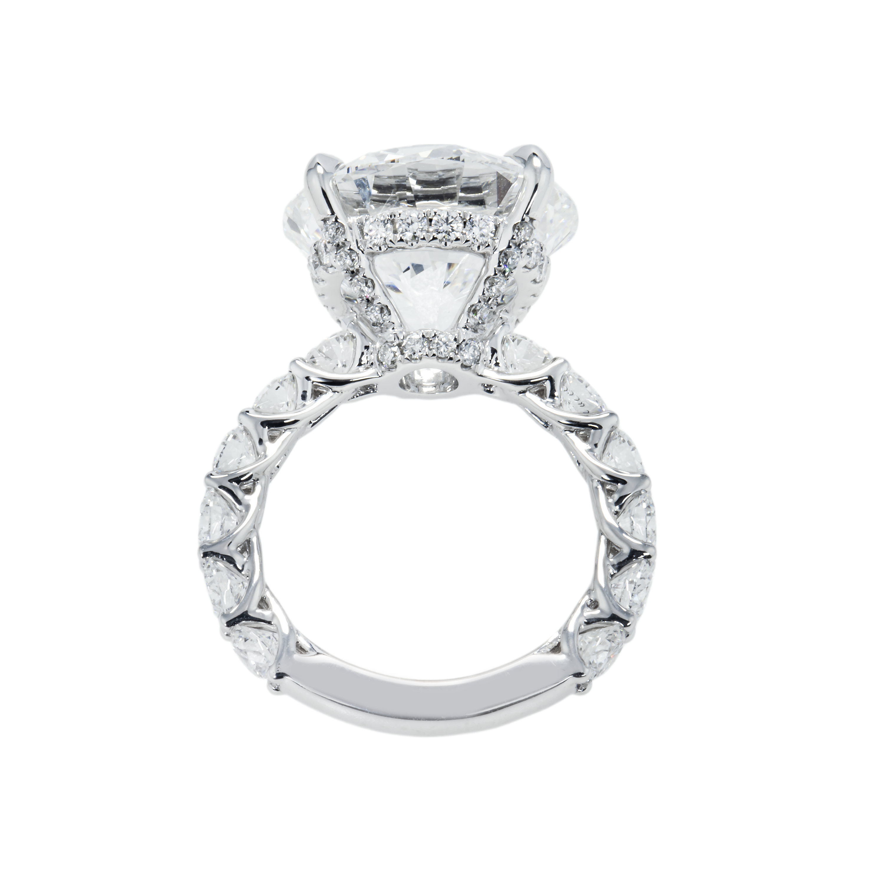 18K White Gold 12.20Ct Round Diamond Engagement Ring 15.35Ctw Bridal