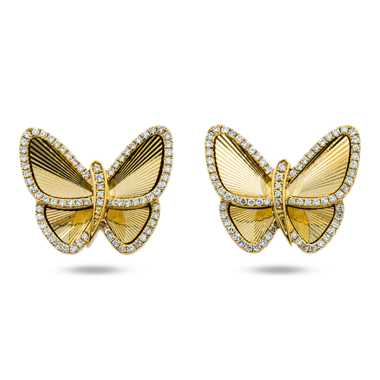 14K Yellow Gold Round Diamond Butterfly Stud Earrings 0.56ctw