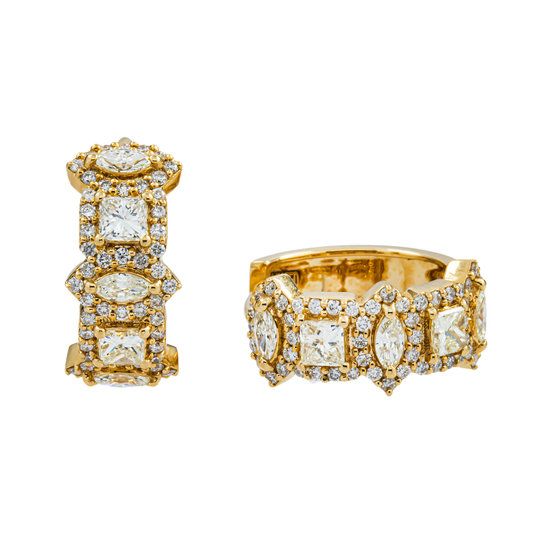 14K Yellow Gold Multi Cut Diamond Hoop Earrings 1.39ctw